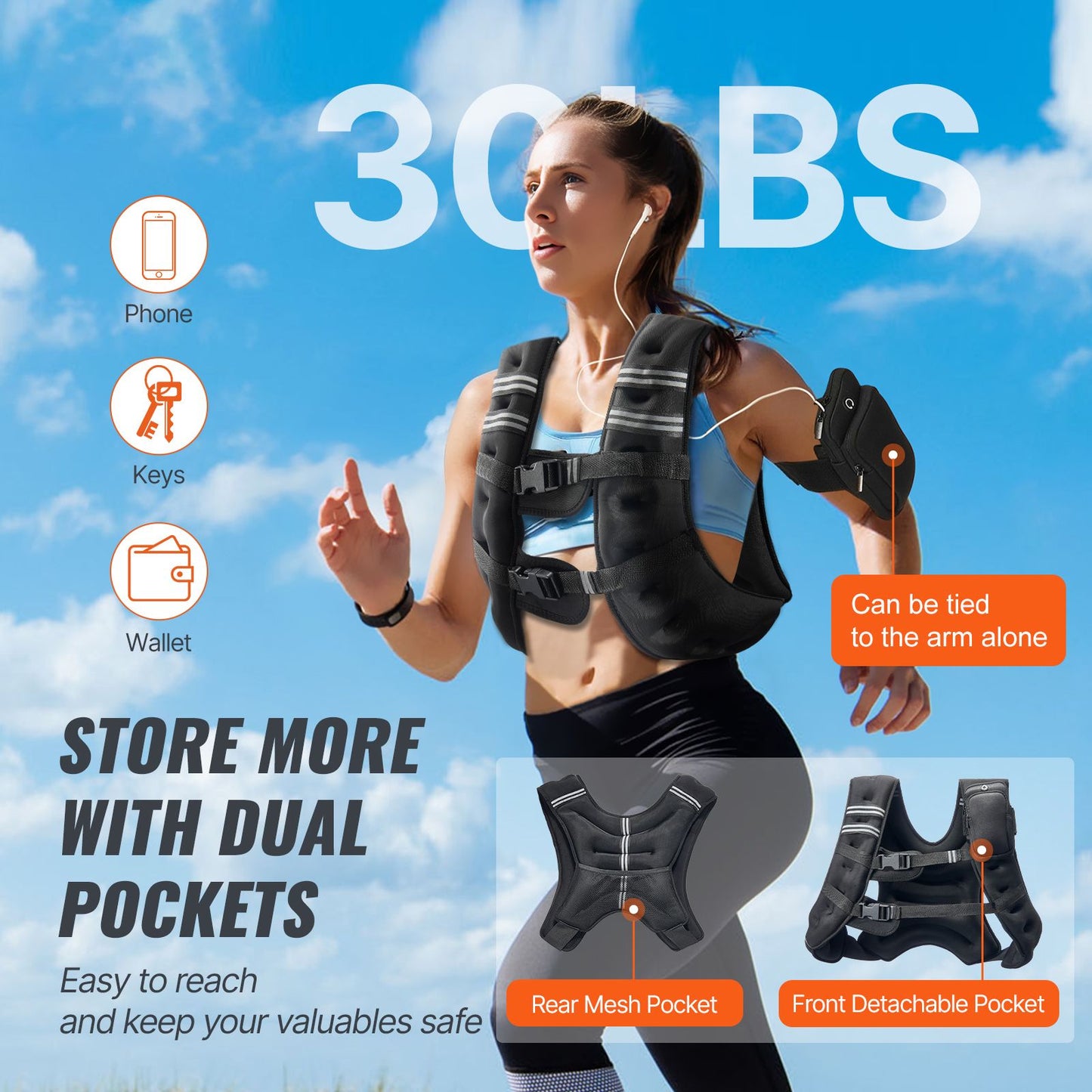 Weighted Vest, 30 lbs Weight Vest with Reflective Stripe, Adjustable Buckle Body Weight Vest for Men Women, Workout Equipment for Strength Training, Running, Jogging, Fitness, and Weight Loss - Renee Lane Company