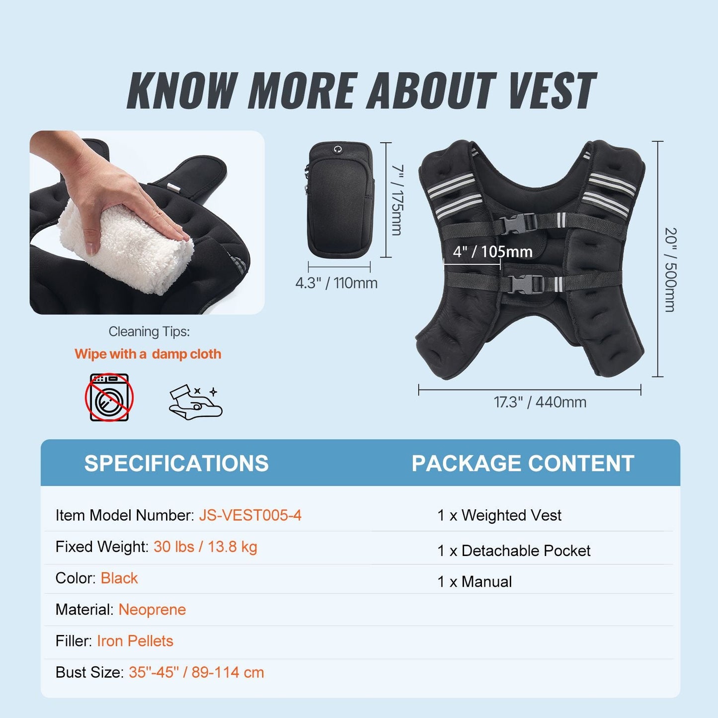 Weighted Vest, 30 lbs Weight Vest with Reflective Stripe, Adjustable Buckle Body Weight Vest for Men Women, Workout Equipment for Strength Training, Running, Jogging, Fitness, and Weight Loss - Renee Lane Company