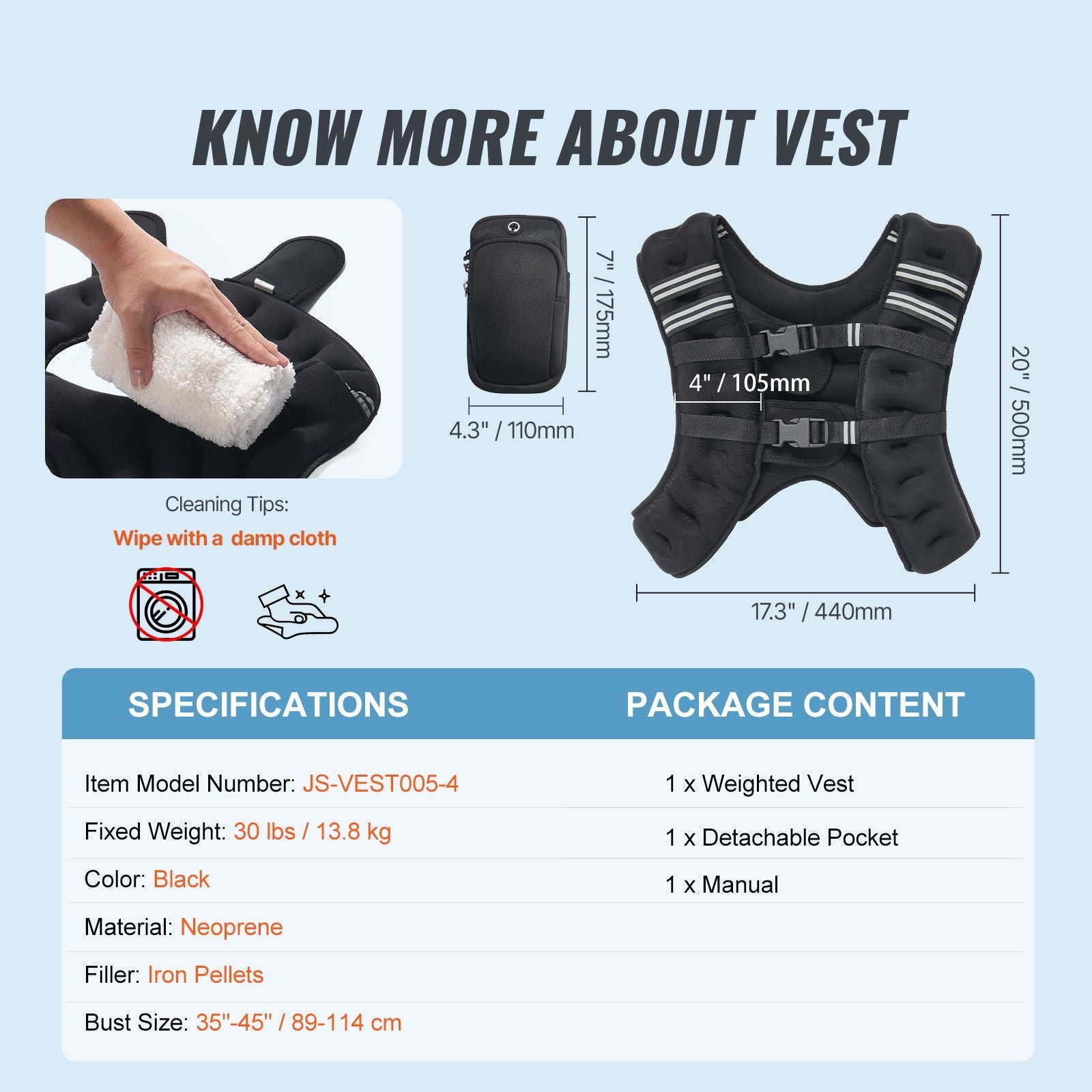 Weighted Vest, 30 lbs Weight Vest with Reflective Stripe, Adjustable Buckle Body Weight Vest for Men Women, Workout Equipment for Strength Training, Running, Jogging, Fitness, and Weight Loss - Renee Lane Company