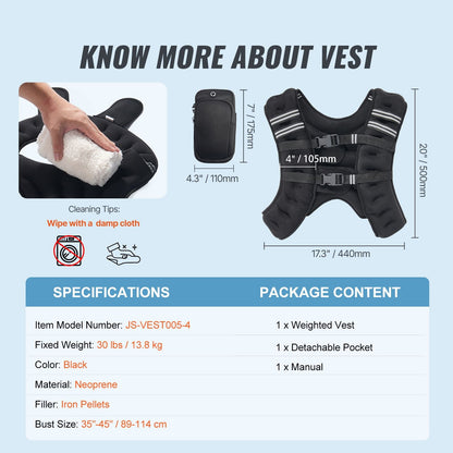 Weighted Vest, 30 lbs Weight Vest with Reflective Stripe, Adjustable Buckle Body Weight Vest for Men Women, Workout Equipment for Strength Training, Running, Jogging, Fitness, and Weight Loss - Renee Lane Company