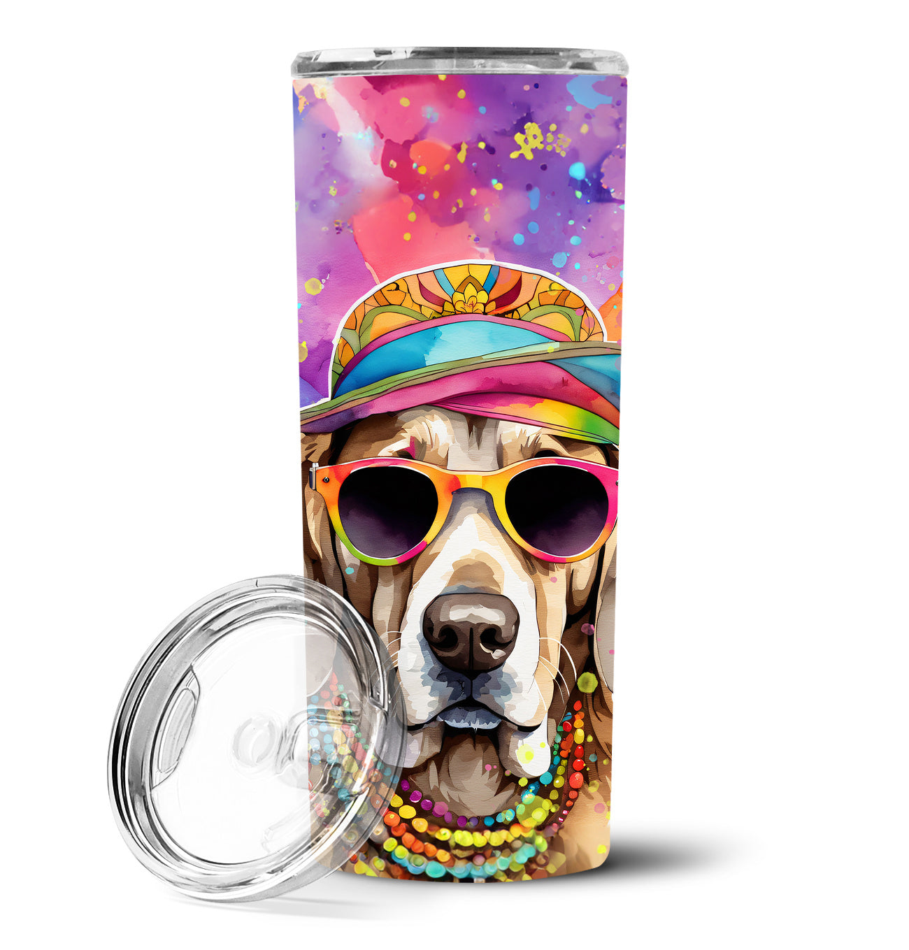 Weimaraner Hippie Dawg Stainless Steel Skinny Tumbler Vacuum Double Walled Reusable Insulated Tumbler Travel Cup for Coffee Cocktails Gift with Lid, 20 oz - Renee Lane Company