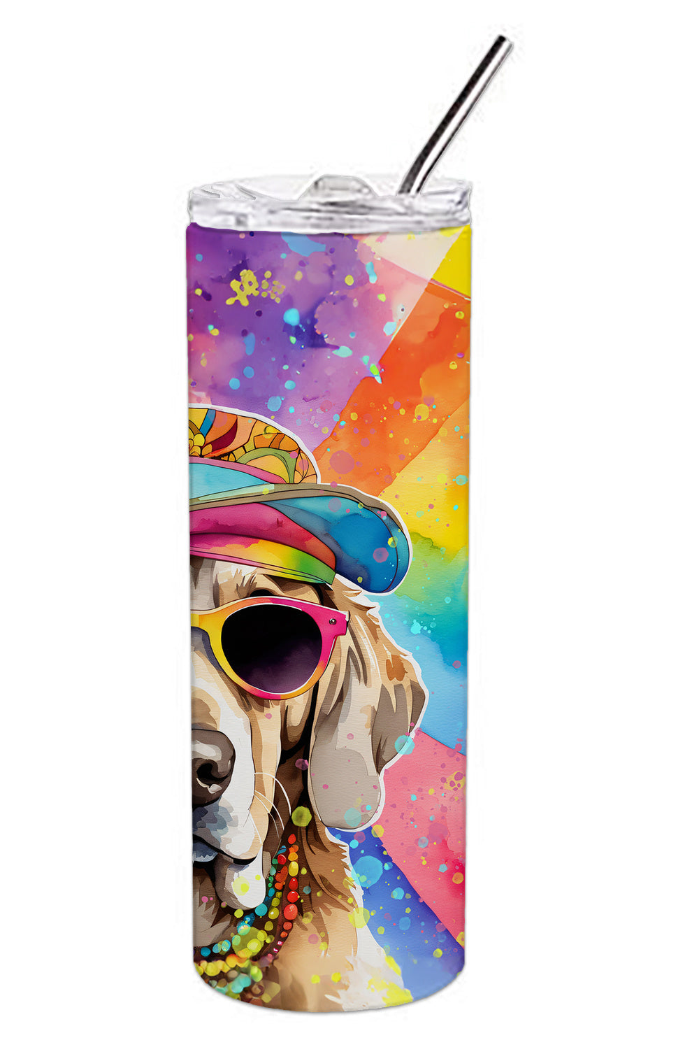 Weimaraner Hippie Dawg Stainless Steel Skinny Tumbler Vacuum Double Walled Reusable Insulated Tumbler Travel Cup for Coffee Cocktails Gift with Lid, 20 oz - Renee Lane Company