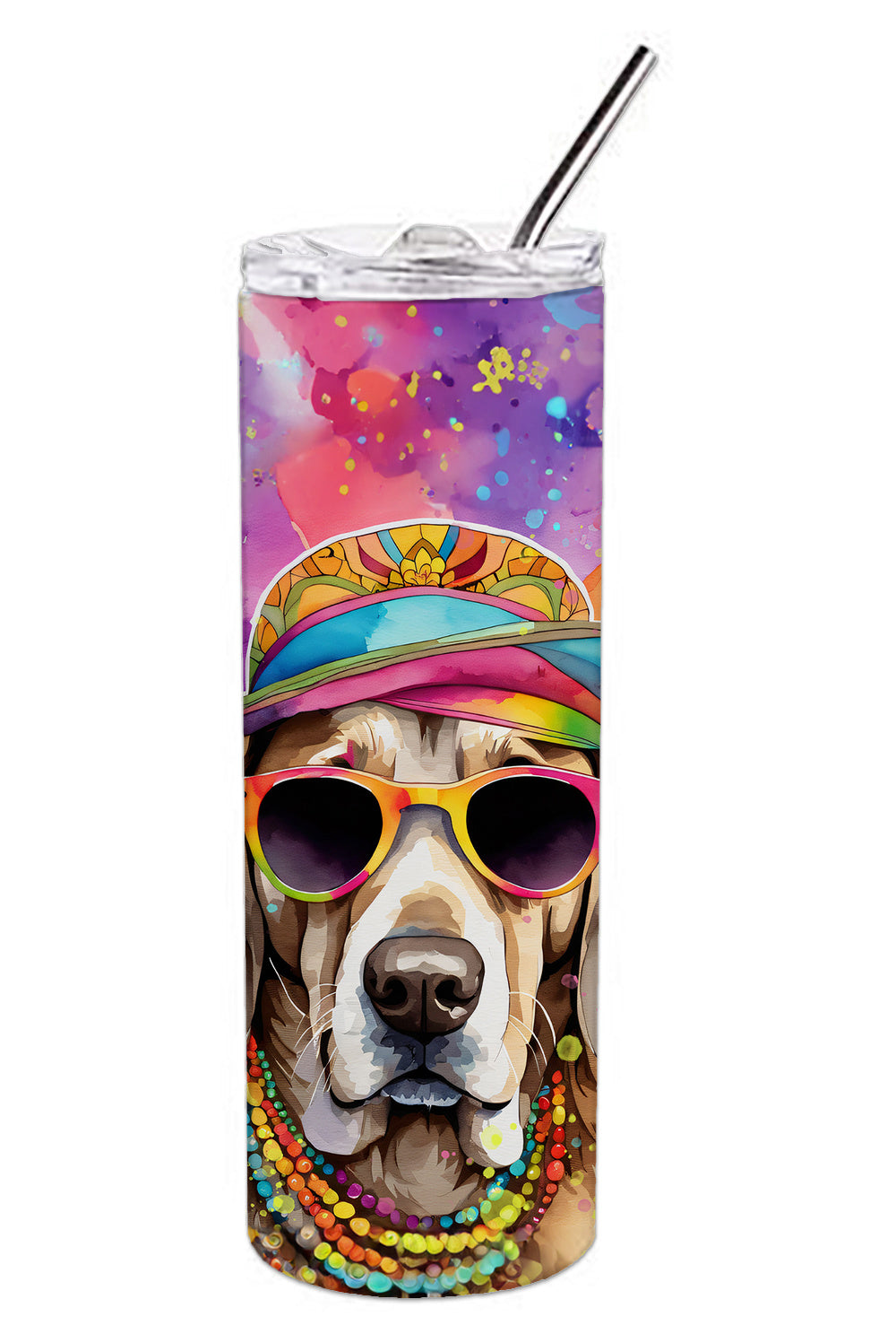 Weimaraner Hippie Dawg Stainless Steel Skinny Tumbler Vacuum Double Walled Reusable Insulated Tumbler Travel Cup for Coffee Cocktails Gift with Lid, 20 oz - Renee Lane Company