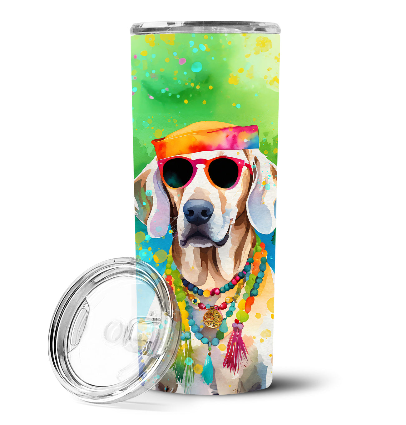 Weimaraner Hippie Dawg Stainless Steel Skinny Tumbler Vacuum Double Walled Reusable Insulated Tumbler Travel Cup for Coffee Cocktails Gift with Lid, 20 oz - Renee Lane Company