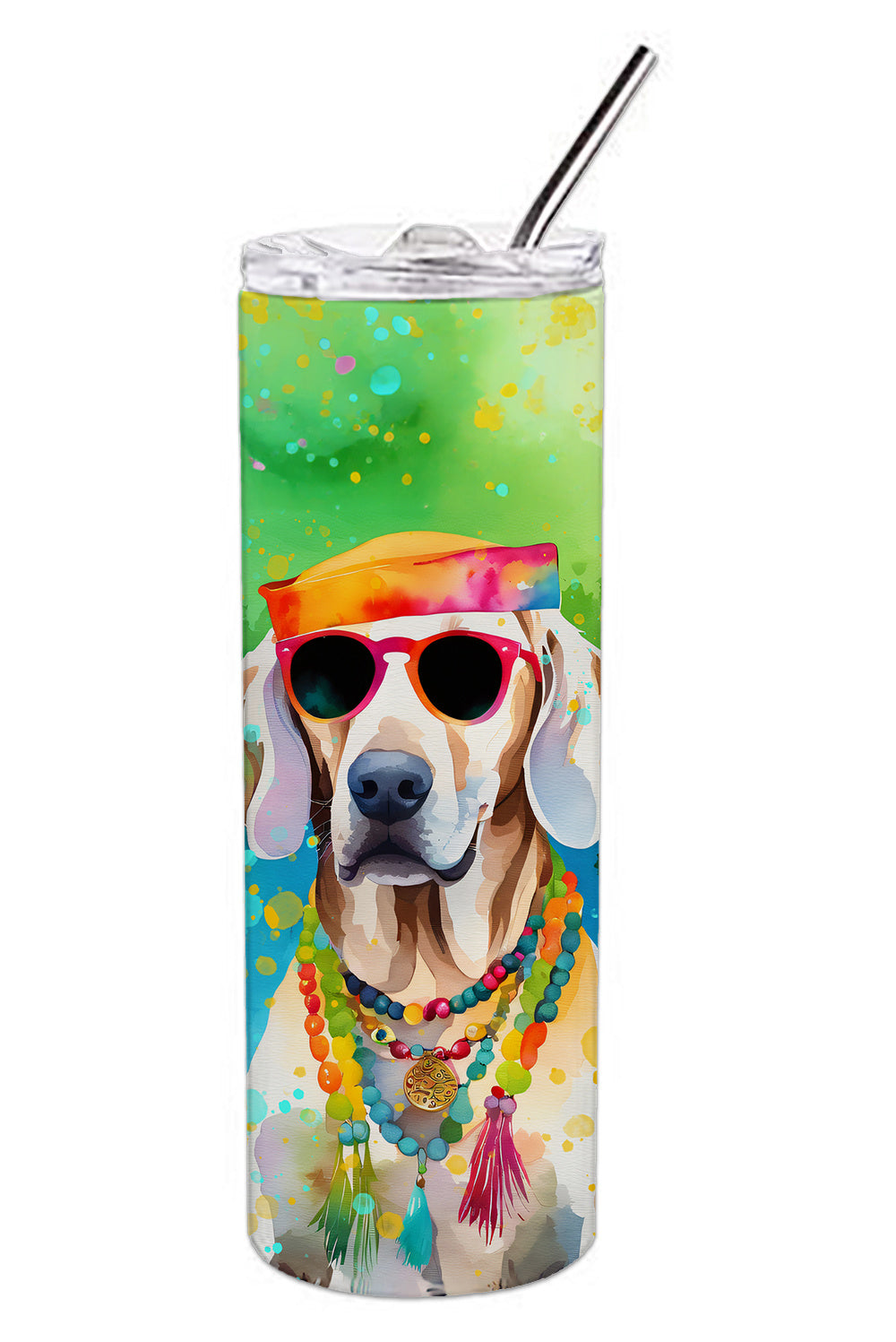 Weimaraner Hippie Dawg Stainless Steel Skinny Tumbler Vacuum Double Walled Reusable Insulated Tumbler Travel Cup for Coffee Cocktails Gift with Lid, 20 oz - Renee Lane Company