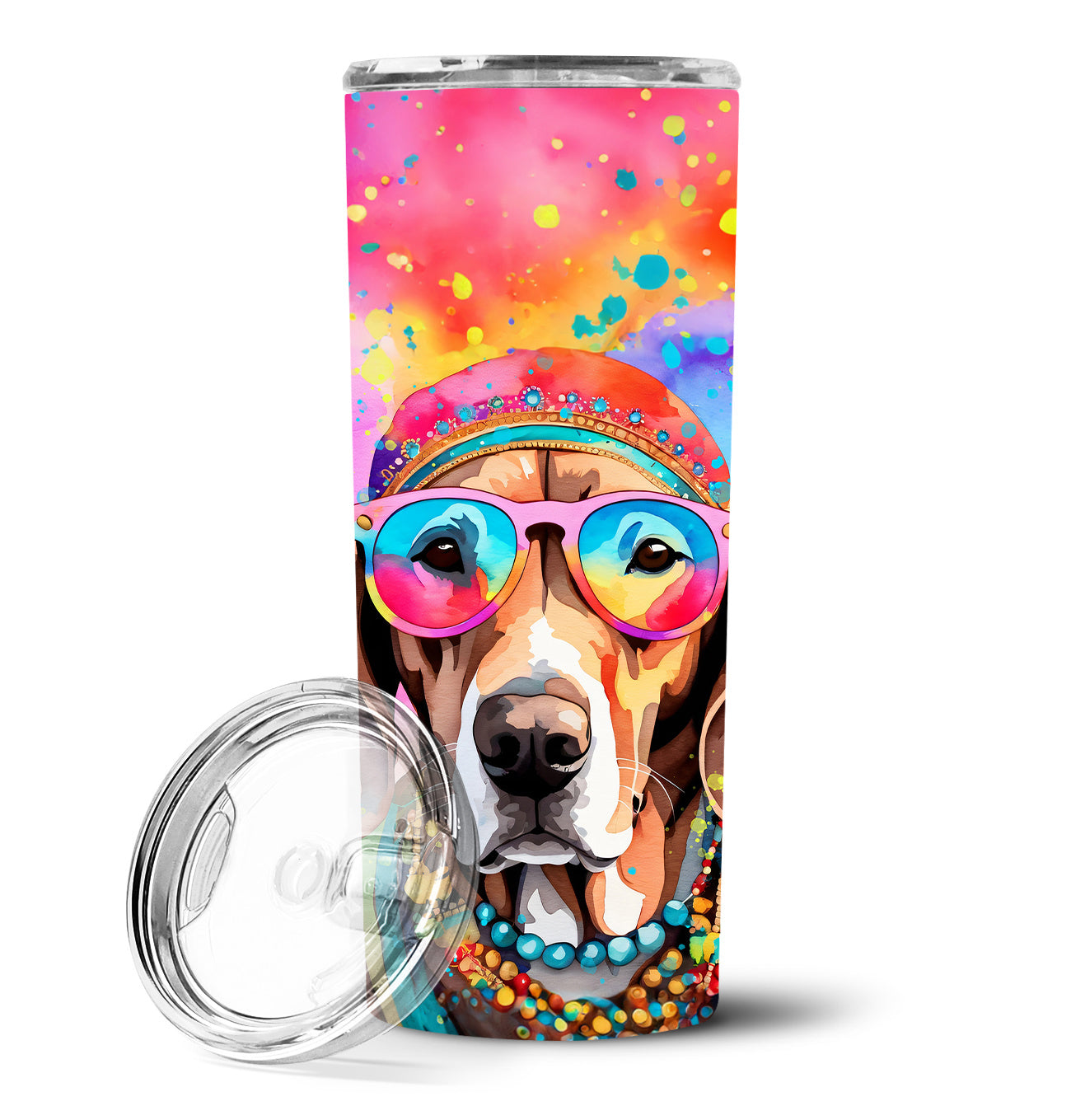 Weimaraner Hippie Dawg Stainless Steel Skinny Tumbler Vacuum Double Walled Reusable Insulated Tumbler Travel Cup for Coffee Cocktails Gift with Lid, 20 oz - Renee Lane Company