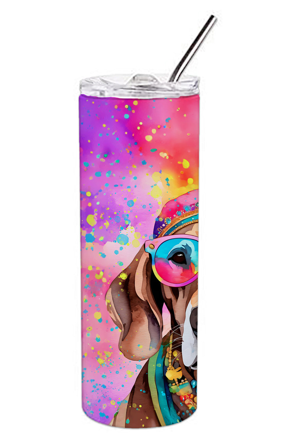 Weimaraner Hippie Dawg Stainless Steel Skinny Tumbler Vacuum Double Walled Reusable Insulated Tumbler Travel Cup for Coffee Cocktails Gift with Lid, 20 oz - Renee Lane Company