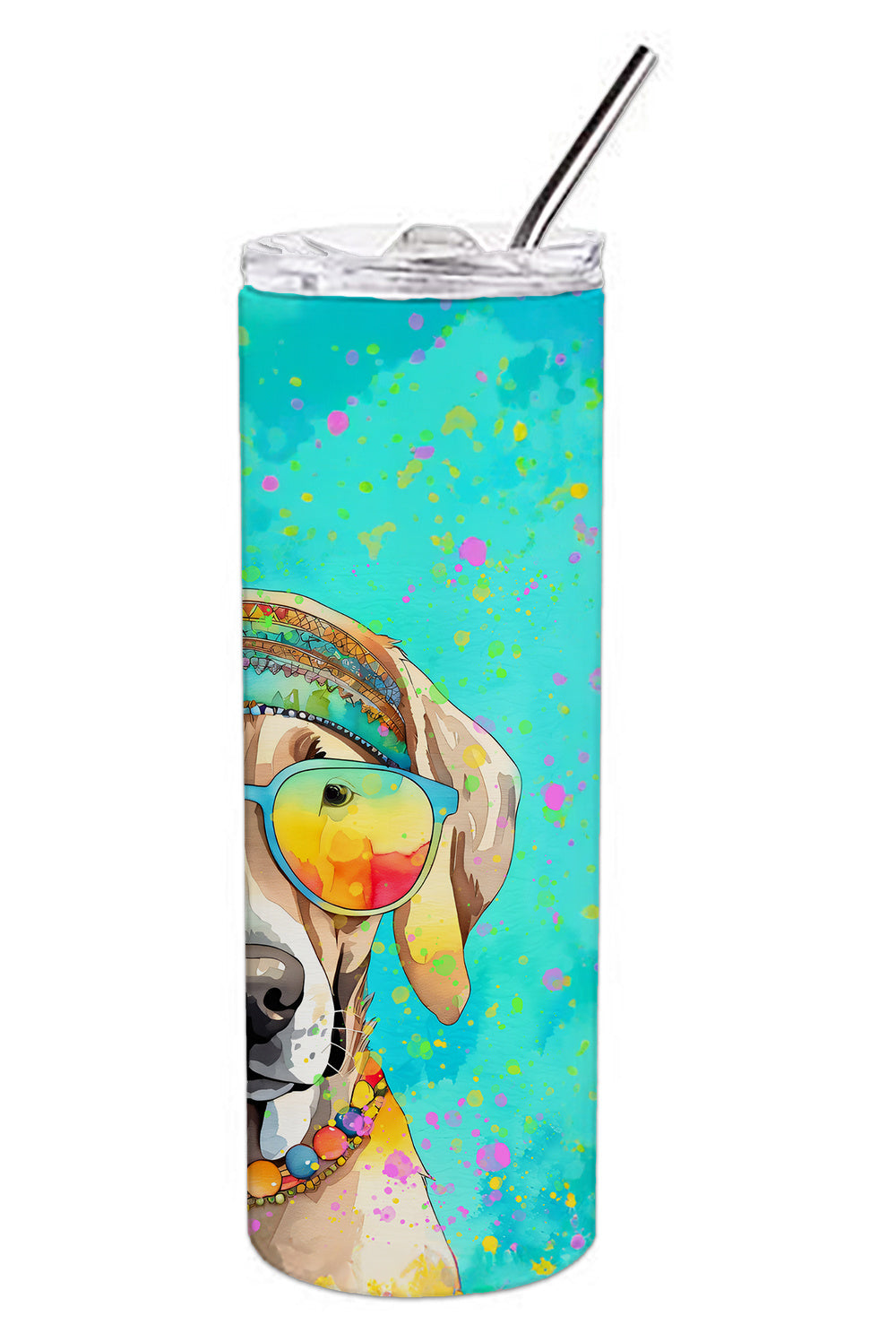Weimaraner Hippie Dawg Stainless Steel Skinny Tumbler Vacuum Double Walled Reusable Insulated Tumbler Travel Cup for Coffee Cocktails Gift with Lid, 20 oz - Renee Lane Company