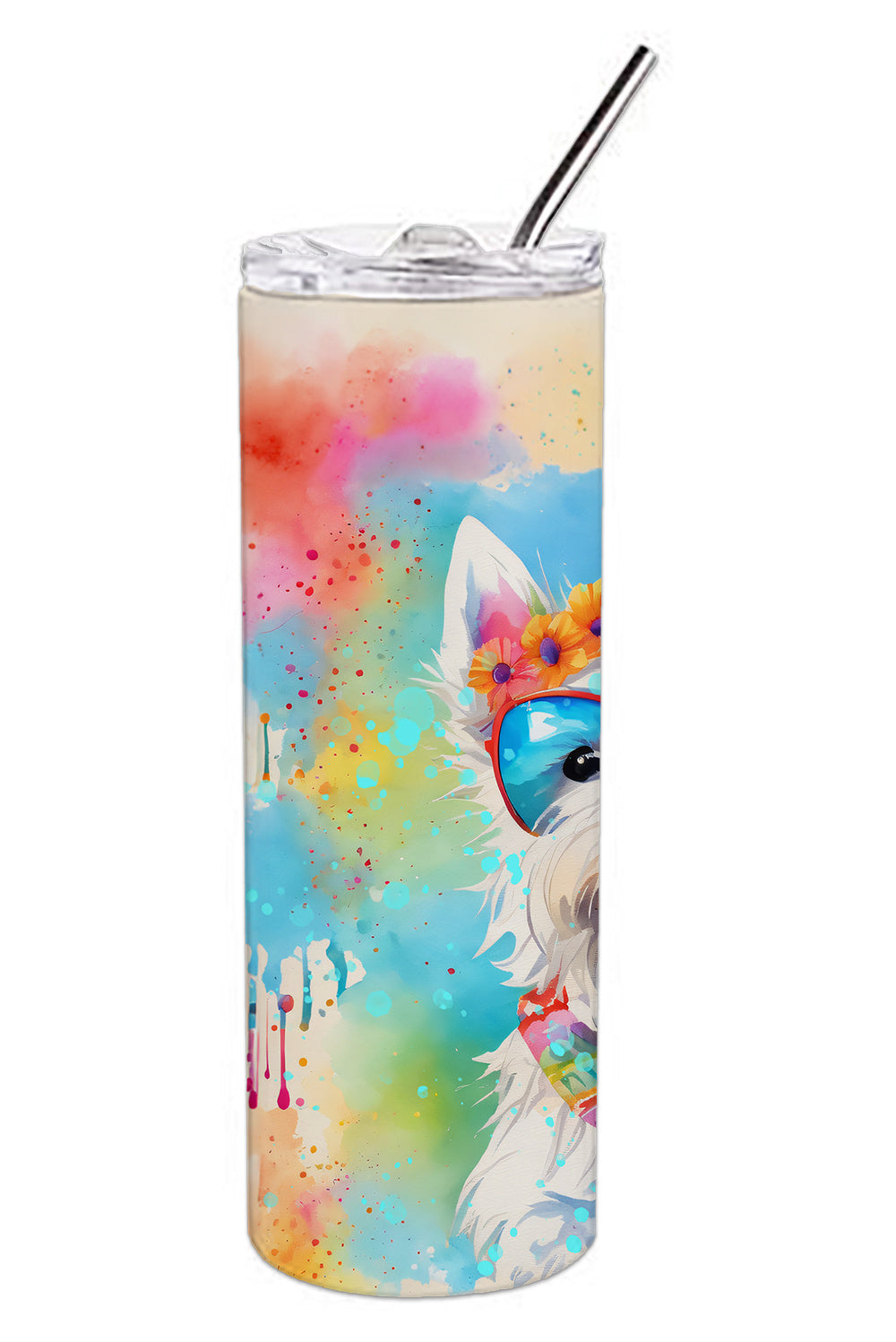 Westie Hippie Dawg Stainless Steel Skinny Tumbler Vacuum Double Walled Reusable Insulated Tumbler Travel Cup for Coffee Cocktails Gift with Lid, 20 oz - Renee Lane Company
