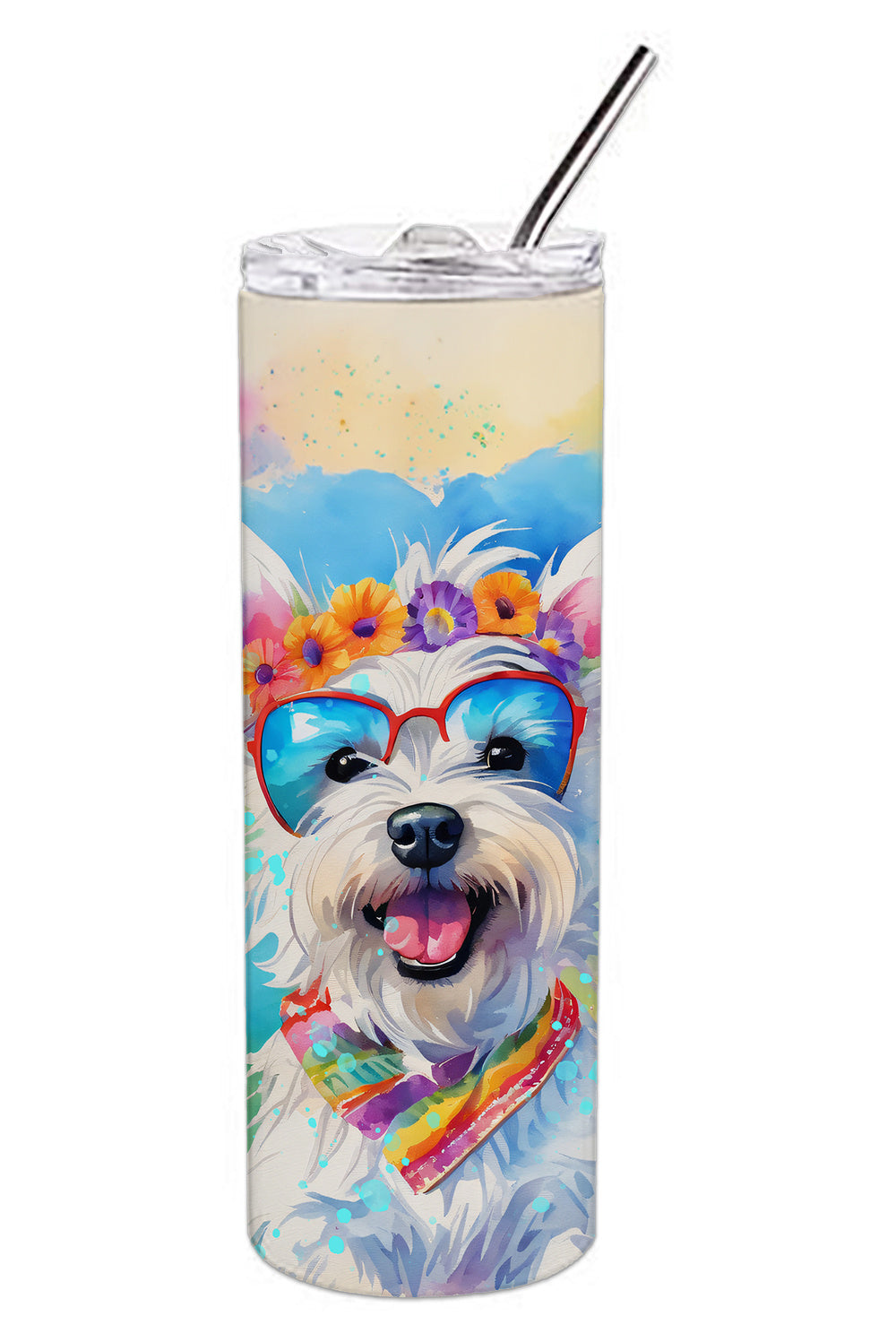 Westie Hippie Dawg Stainless Steel Skinny Tumbler Vacuum Double Walled Reusable Insulated Tumbler Travel Cup for Coffee Cocktails Gift with Lid, 20 oz - Renee Lane Company