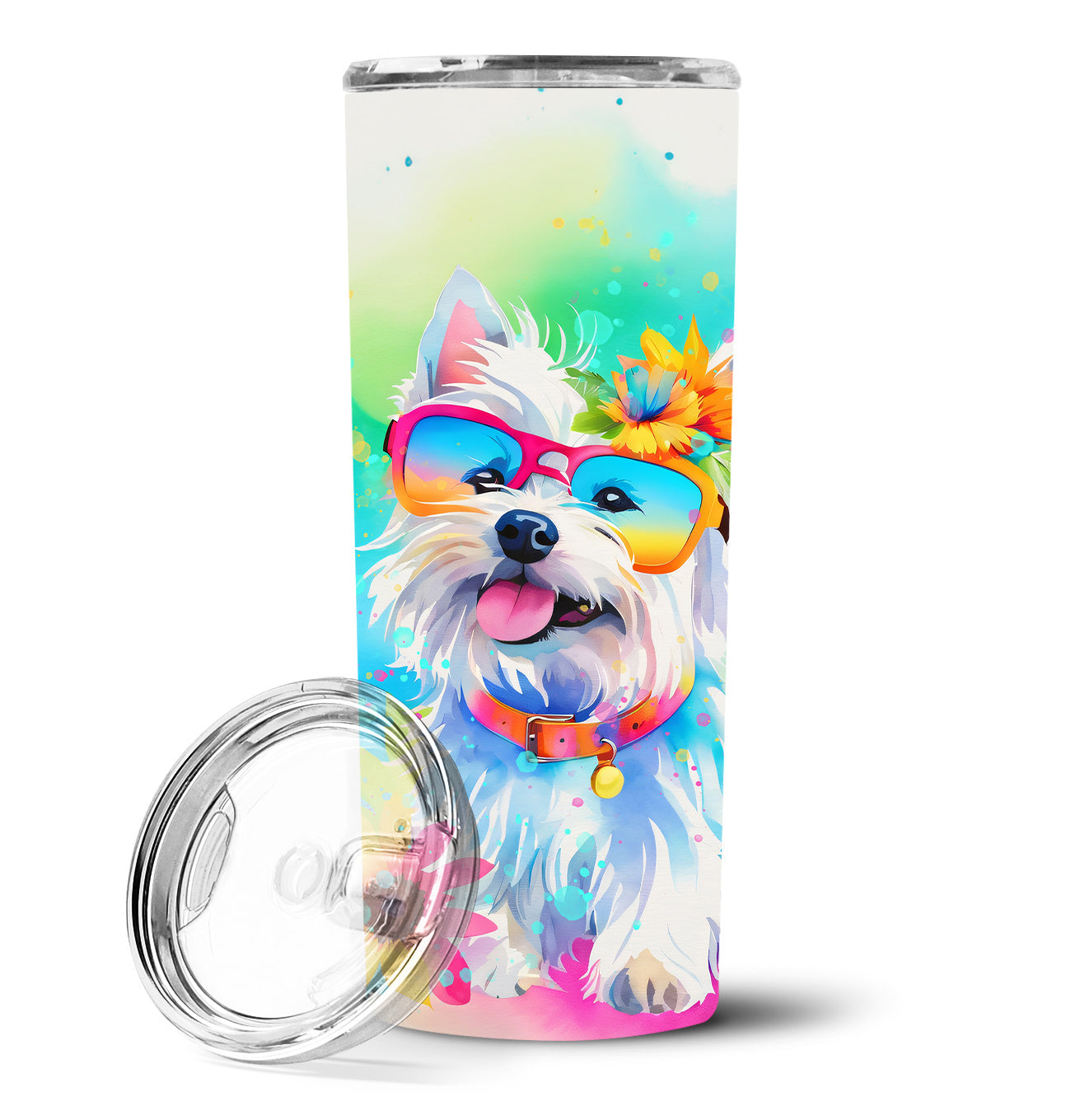 Westie Hippie Dawg Stainless Steel Skinny Tumbler Vacuum Double Walled Reusable Insulated Tumbler Travel Cup for Coffee Cocktails Gift with Lid, 20 oz - Renee Lane Company