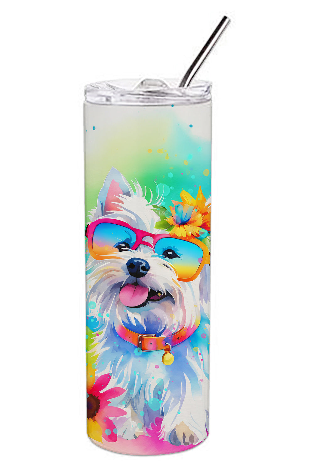 Westie Hippie Dawg Stainless Steel Skinny Tumbler Vacuum Double Walled Reusable Insulated Tumbler Travel Cup for Coffee Cocktails Gift with Lid, 20 oz - Renee Lane Company