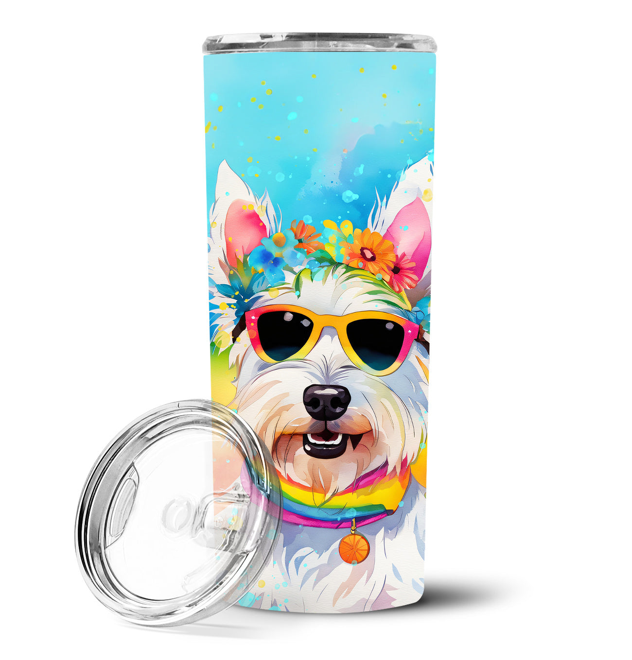 Westie Hippie Dawg Stainless Steel Skinny Tumbler Vacuum Double Walled Reusable Insulated Tumbler Travel Cup for Coffee Cocktails Gift with Lid, 20 oz - Renee Lane Company