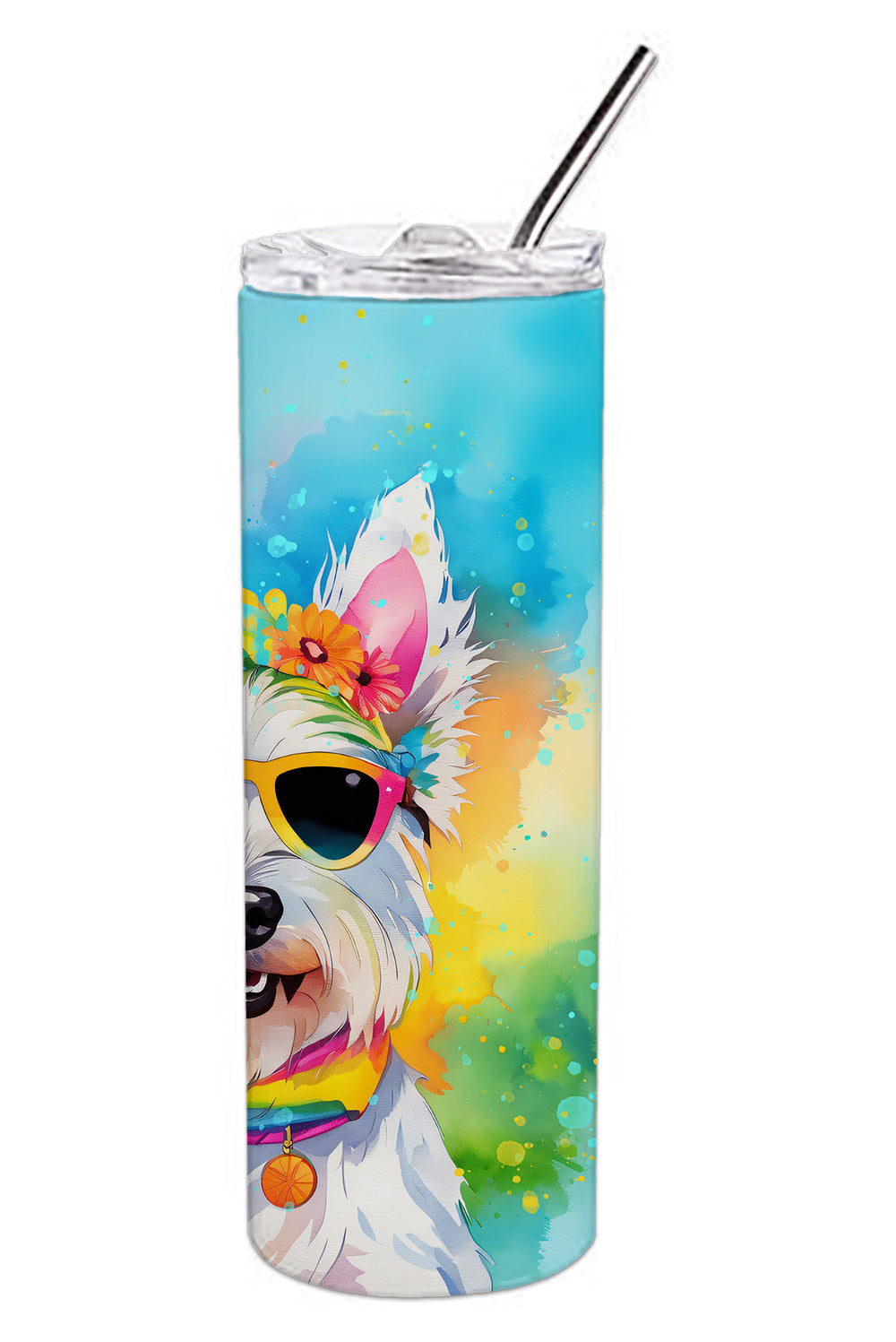 Westie Hippie Dawg Stainless Steel Skinny Tumbler Vacuum Double Walled Reusable Insulated Tumbler Travel Cup for Coffee Cocktails Gift with Lid, 20 oz - Renee Lane Company