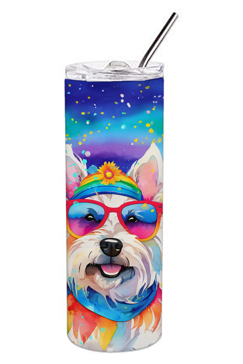 Westie Hippie Dawg Stainless Steel Skinny Tumbler Vacuum Double Walled Reusable Insulated Tumbler Travel Cup for Coffee Cocktails Gift with Lid, 20 oz - Renee Lane Company