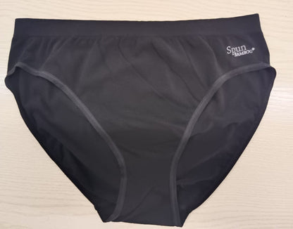Women's high-leg brief underwear in black, folded flat
