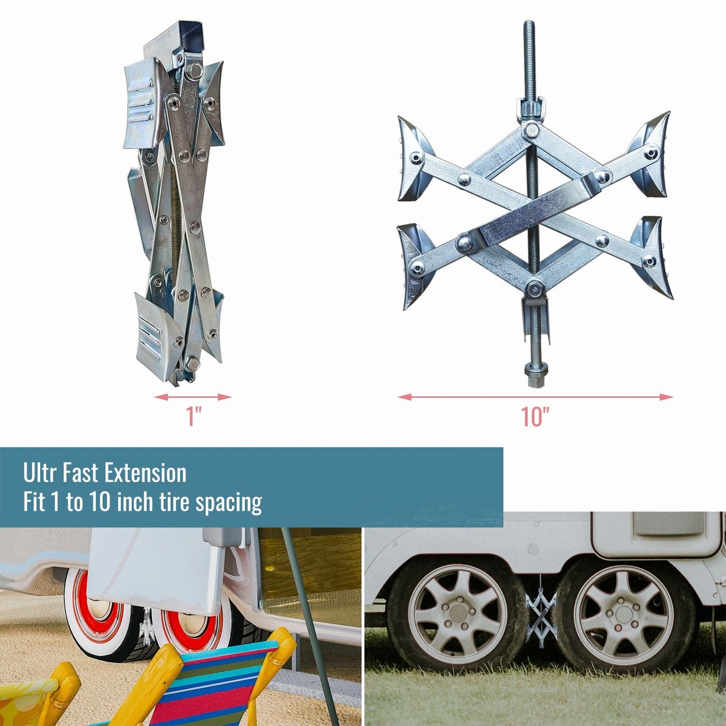Wheel Stabilizer RV Tire Stabilizers X-Shaped Wheel Chock Stabilizer, for Campers Travel Trailers Trucks, Spaced 10.5inch Apart - Renee Lane Company