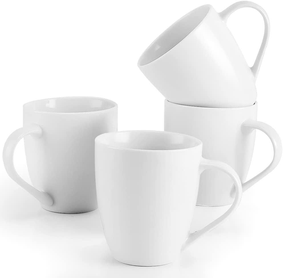 White Coffee Mugs Set of 4, 16 Ounce Mug with Handles, Ceramic Coffee Cups, Porcelain Mugs Sets, Large Coffee Mugs for Coffee, Tea, Hot Cocoa, Milk, Microwave and Dishwasher Safe - Renee Lane Company