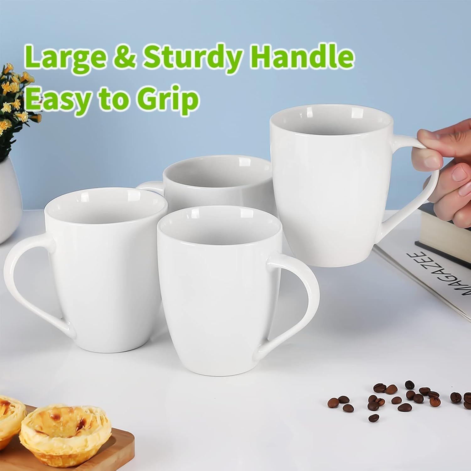 White Coffee Mugs Set of 4, 16 Ounce Mug with Handles, Ceramic Coffee Cups, Porcelain Mugs Sets, Large Coffee Mugs for Coffee, Tea, Hot Cocoa, Milk, Microwave and Dishwasher Safe - Renee Lane Company