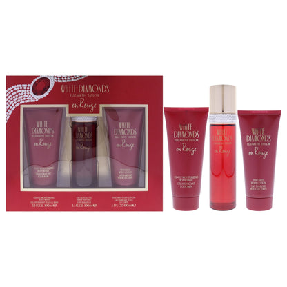 White Diamonds En Rouge by Elizabeth Taylor for Women - 3 Pc Gift Set 3.3oz EDT Spray, 3.3oz Body Lotion, 3.3oz Body Wash - Renee Lane Company
