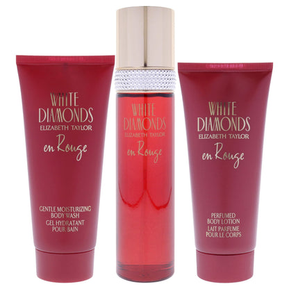 White Diamonds En Rouge by Elizabeth Taylor for Women - 3 Pc Gift Set 3.3oz EDT Spray, 3.3oz Body Lotion, 3.3oz Body Wash - Renee Lane Company