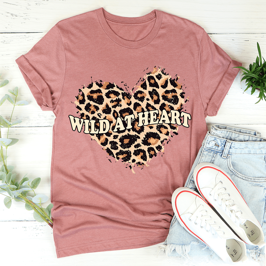 Rose pink Wild At Heart leopard heart T-shirt with bold lettering