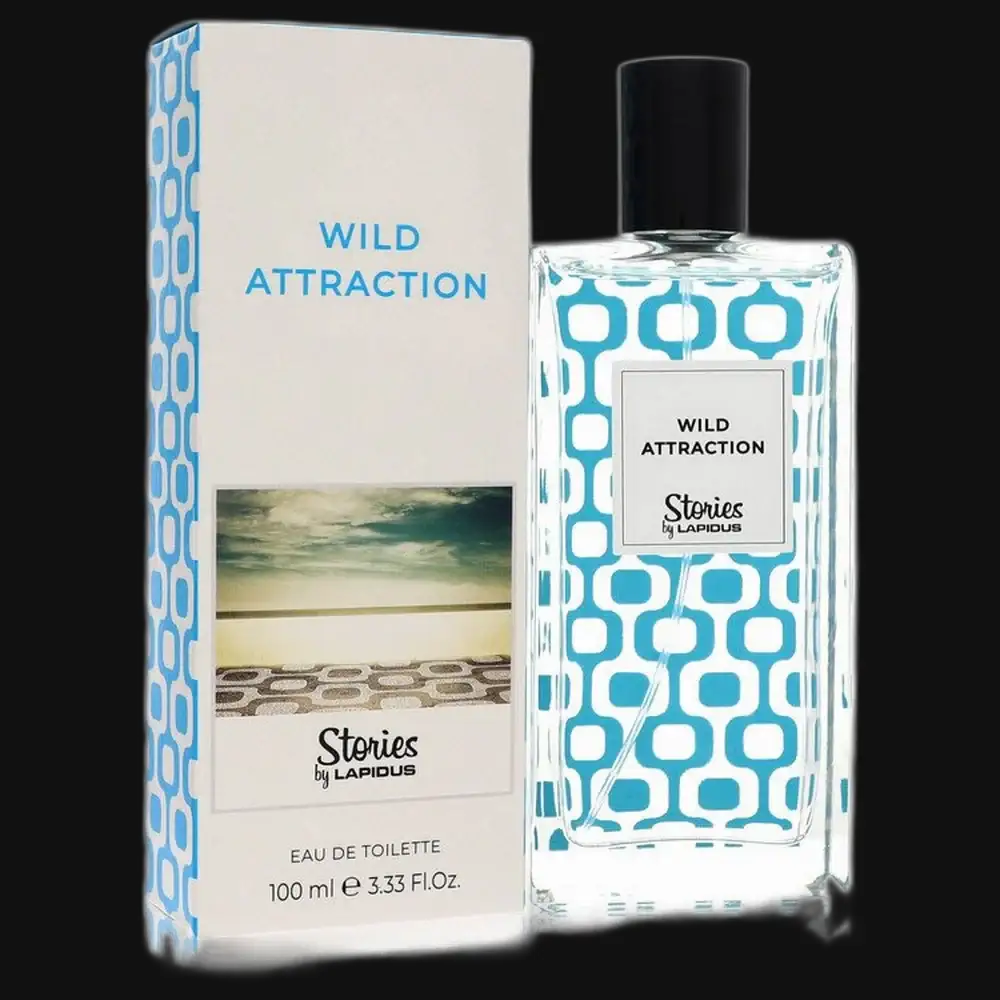 Men's eau de toilette cologne bottle with box, 'Wild Attraction Stories' design