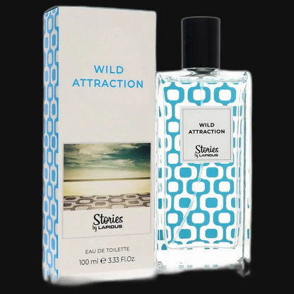 Men's eau de toilette cologne bottle with box, 'Wild Attraction Stories' design