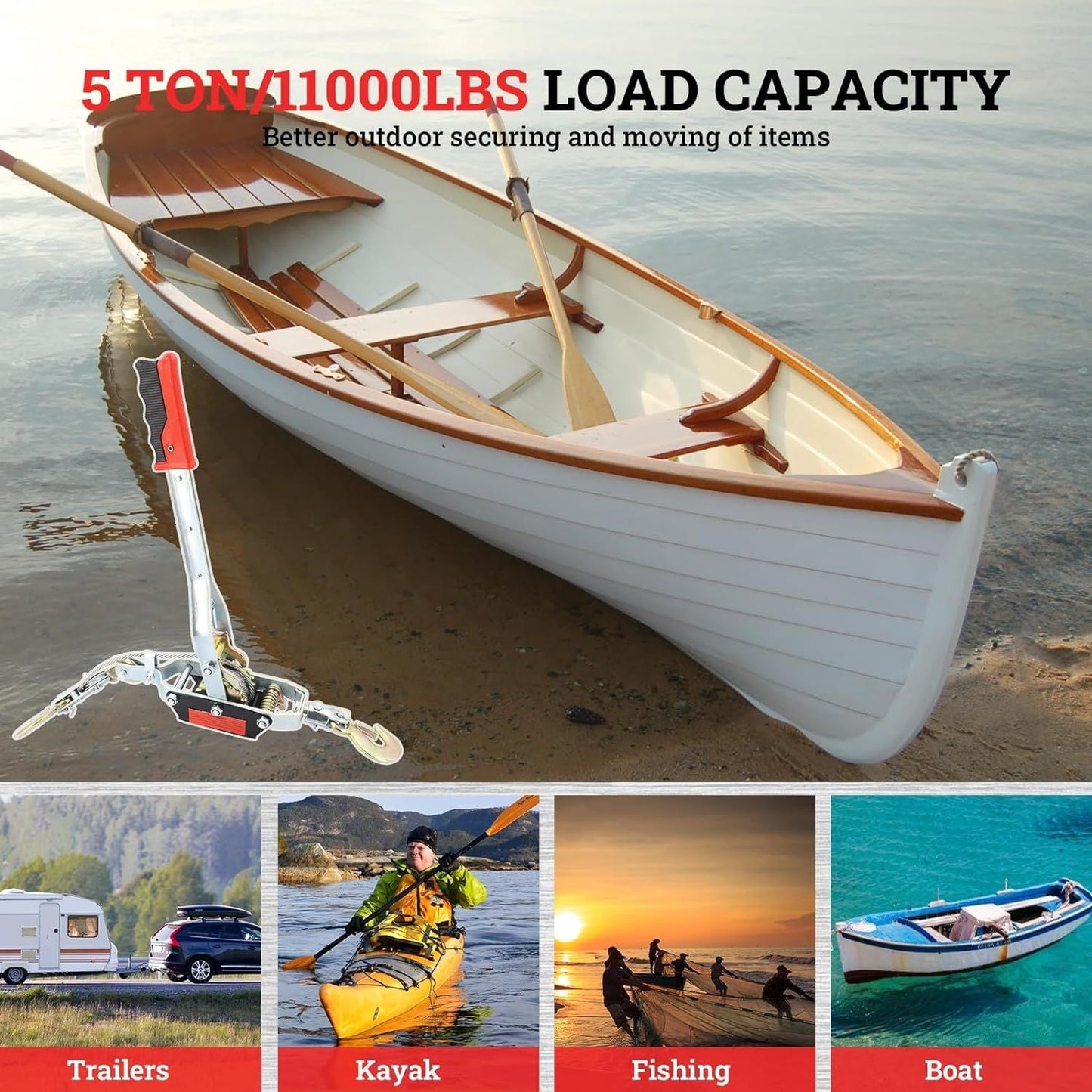 Winch Ratchet Tool, Gear Power Puller,Pulling Boat Marine,Heavy Duty Cable Come Along Tool,Automotive Hoist Winch Puller - Renee Lane Company