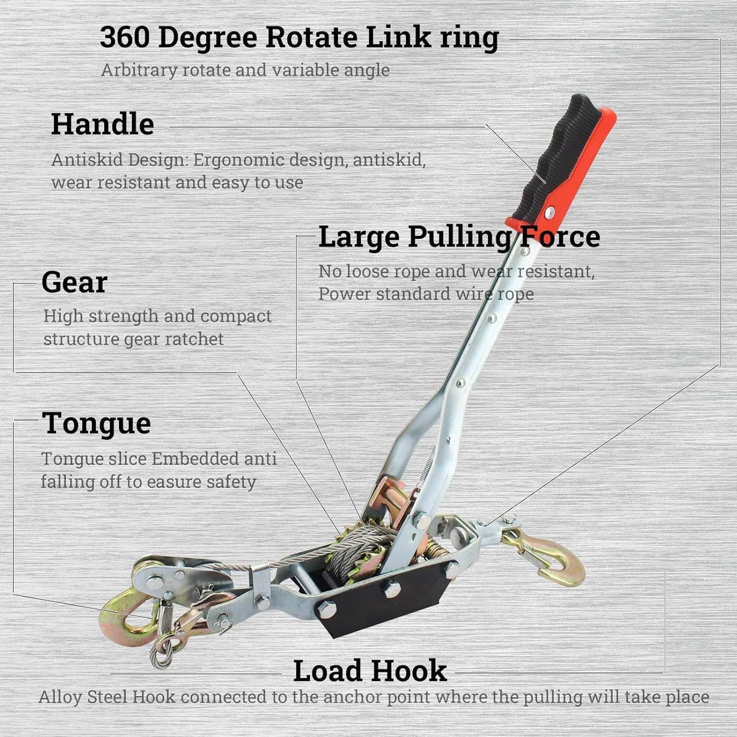 Winch Ratchet Tool, Gear Power Puller,Pulling Boat Marine,Heavy Duty Cable Come Along Tool,Automotive Hoist Winch Puller - Renee Lane Company