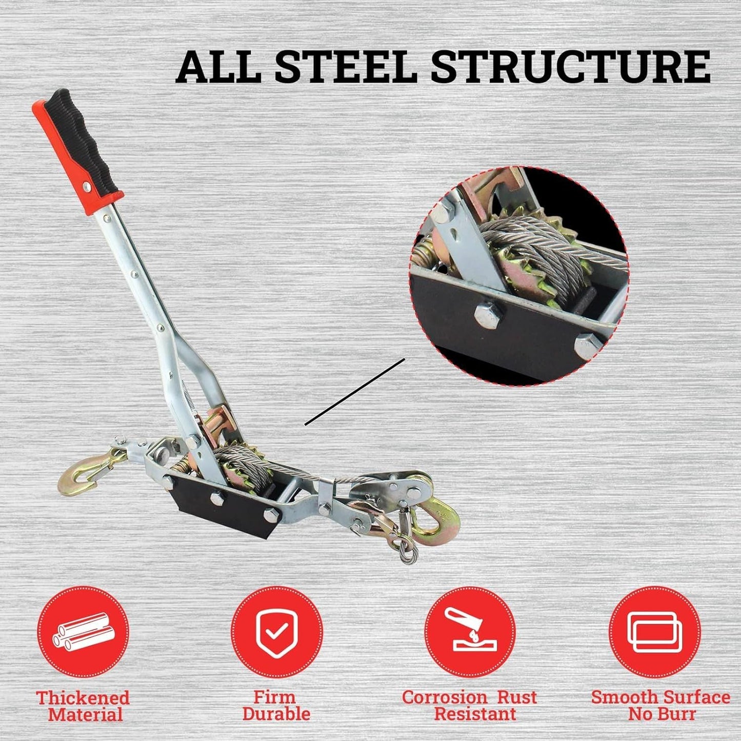 Winch Ratchet Tool, Gear Power Puller,Pulling Boat Marine,Heavy Duty Cable Come Along Tool,Automotive Hoist Winch Puller - Renee Lane Company