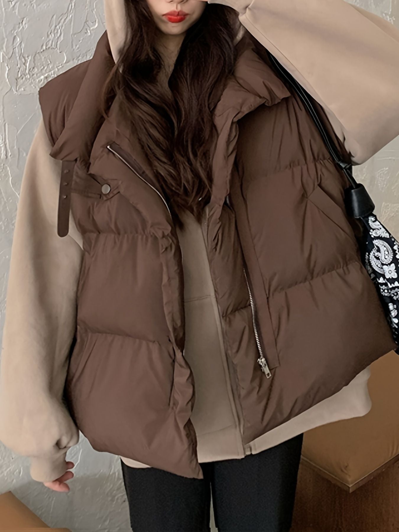 Winter Lapel Puffer Vest , Casual Pocket Fashion Loose Puffer Vest, Women's Clothing - Renee Lane Company