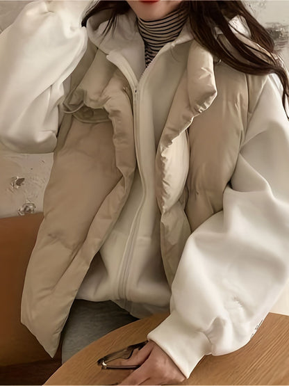 Winter Lapel Puffer Vest , Casual Pocket Fashion Loose Puffer Vest, Women's Clothing - Renee Lane Company