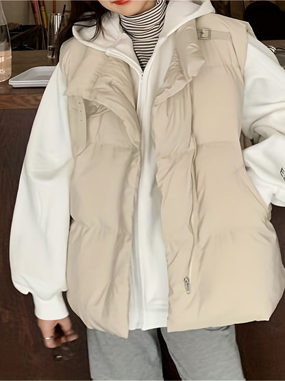 Winter Lapel Puffer Vest , Casual Pocket Fashion Loose Puffer Vest, Women's Clothing - Renee Lane Company