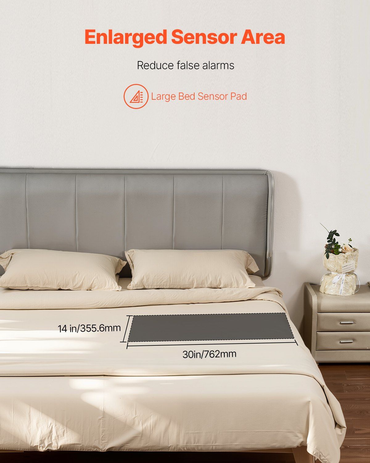 Wireless Bed Alarm System for Elderly - 14x30 Inch Safety Pad with Pager for Home & Hospital Fall Prevention - Renee Lane Company