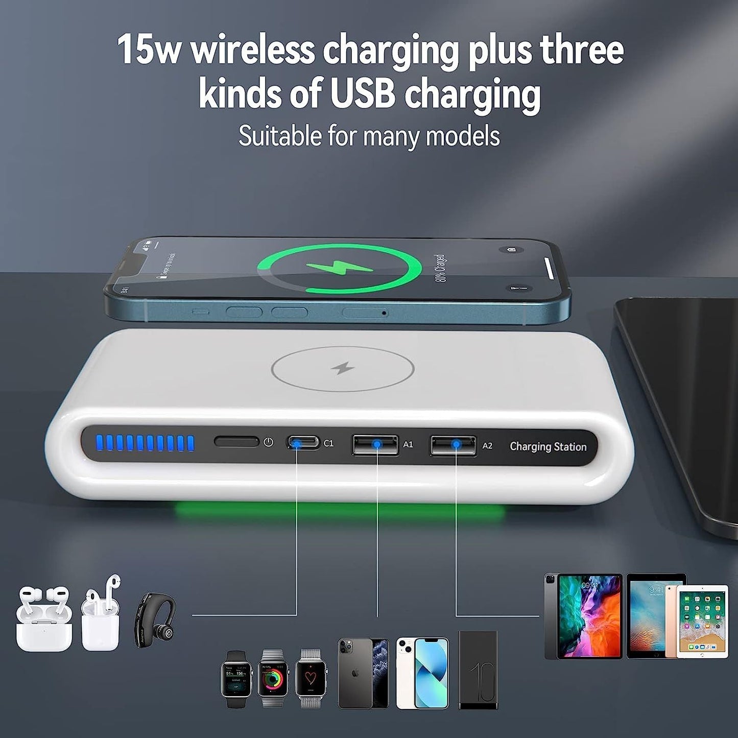 Wireless Charger 30W USB Wireless Charging Station for Multiple Device with USB C Ports Compatible for iPhone 14/13/12/Pro Max Google Pixel - Renee Lane Company