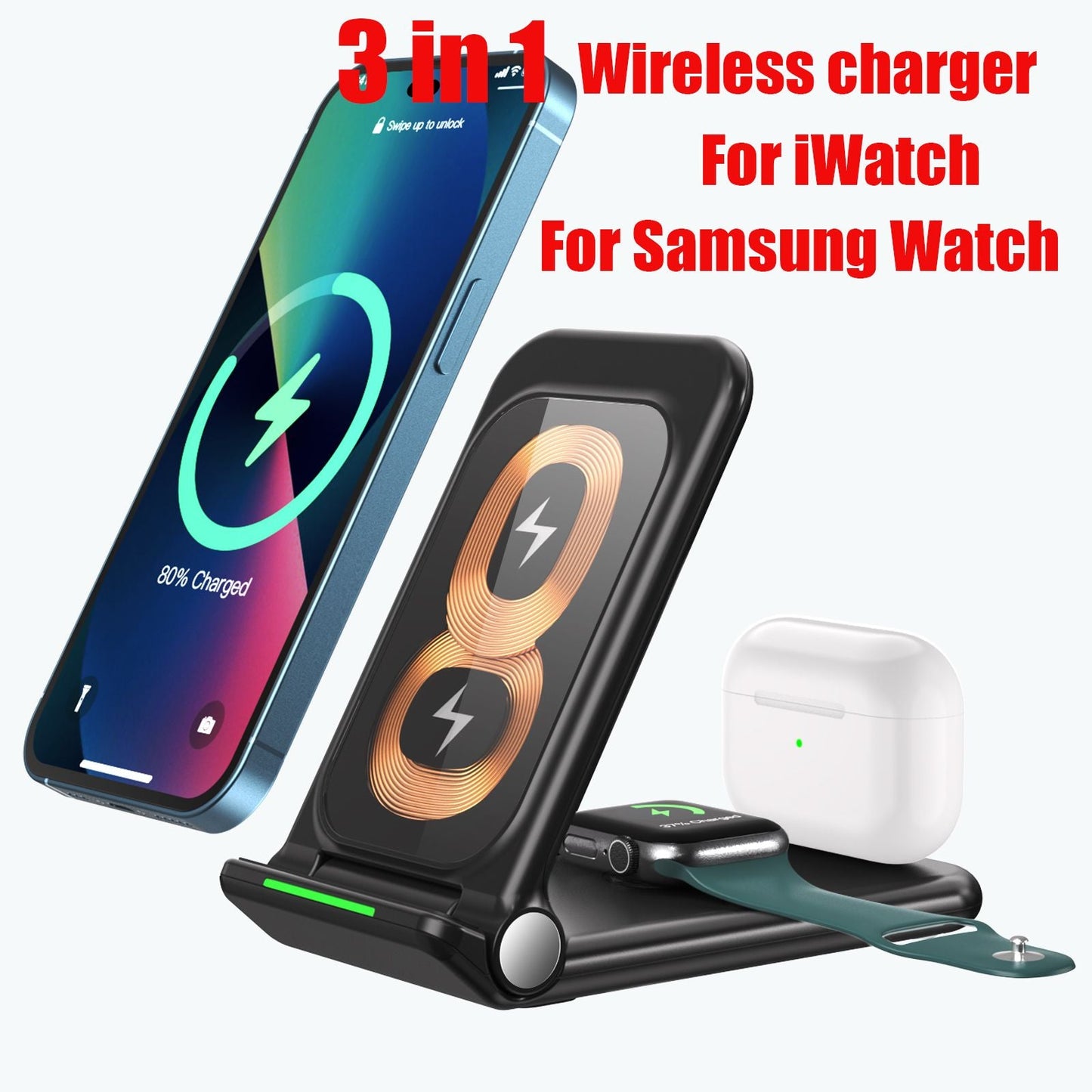 Wireless Chargers 3 in 1 Induction Charger Station for Samsung S22 Ultra Apple Watch Airpods 3 iPhone 14 Pro Max 13 12 11 Xiaomi - Renee Lane Company
