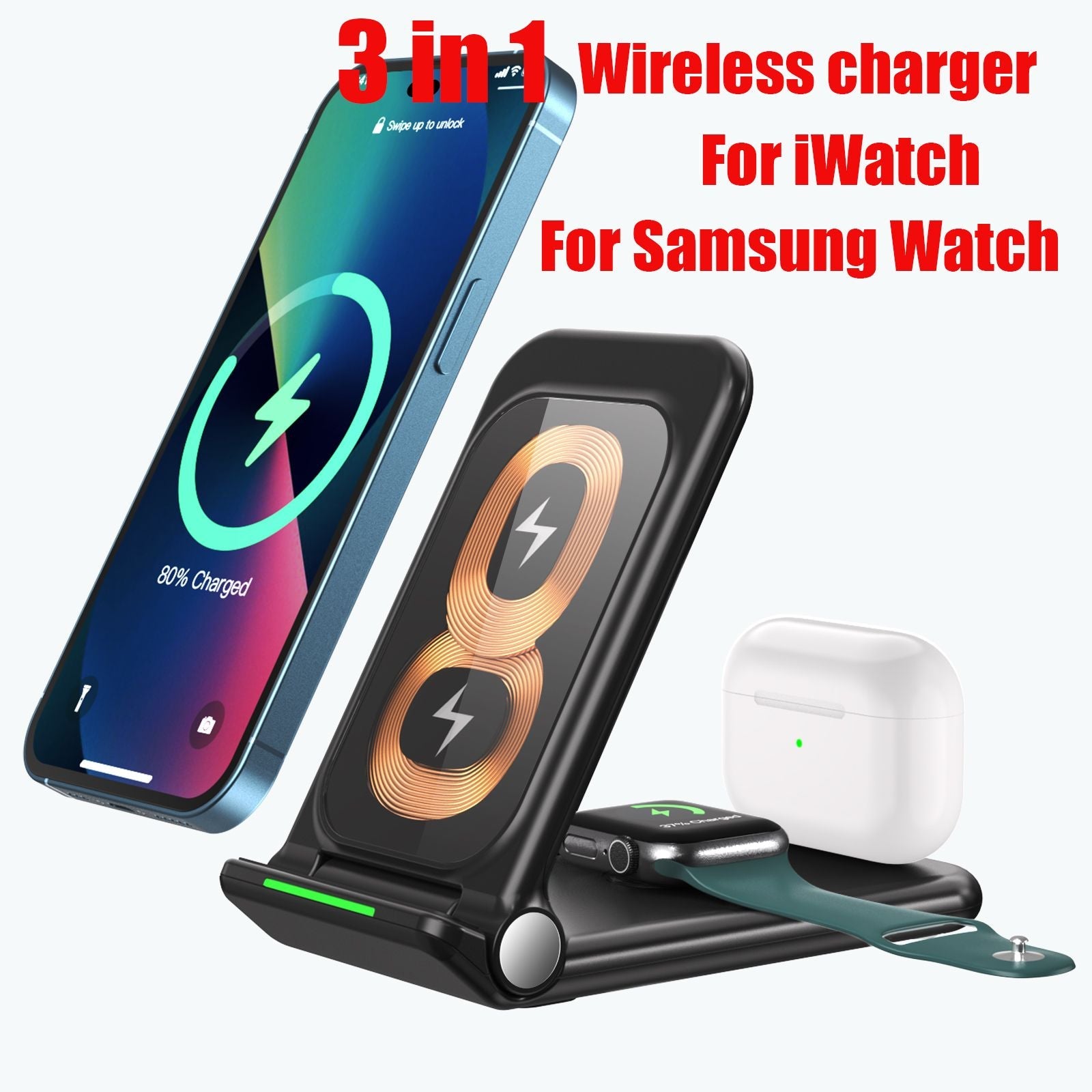 Wireless Chargers 3 in 1 Induction Charger Station for Samsung S22 Ultra Apple Watch Airpods 3 iPhone 14 Pro Max 13 12 11 Xiaomi - Renee Lane Company