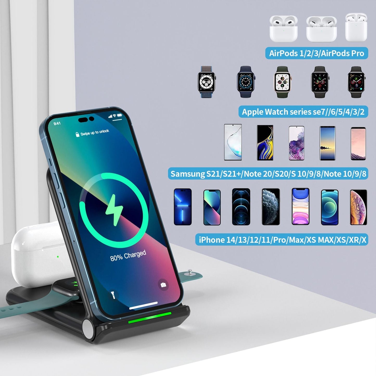 Wireless Chargers 3 in 1 Induction Charger Station for Samsung S22 Ultra Apple Watch Airpods 3 iPhone 14 Pro Max 13 12 11 Xiaomi - Renee Lane Company