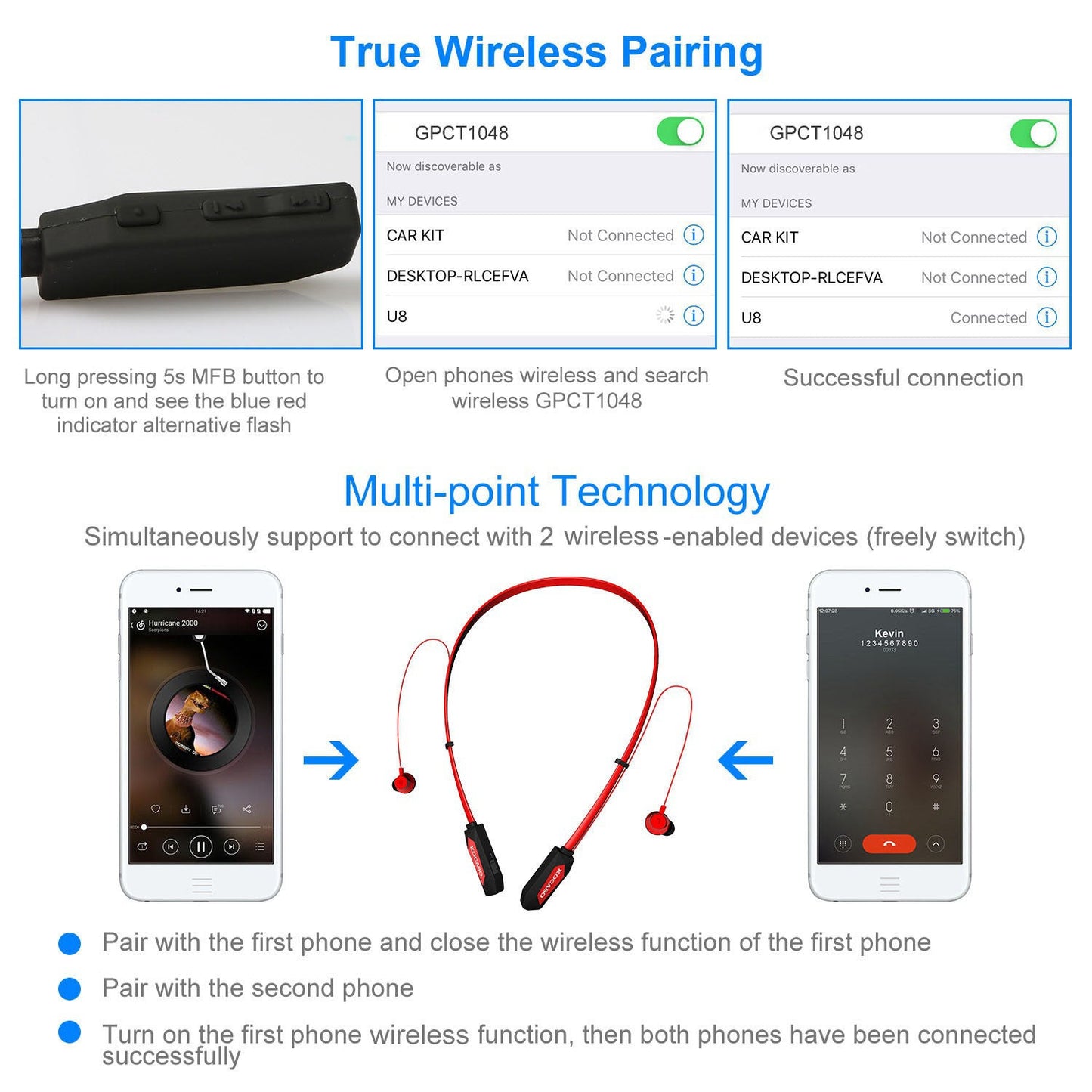 Wireless Neckband Headphones V4.2 Sweat-proof Sport Headsets Earbuds In-Ear Magnetic Neckbands Stereo Earphone - Renee Lane Company