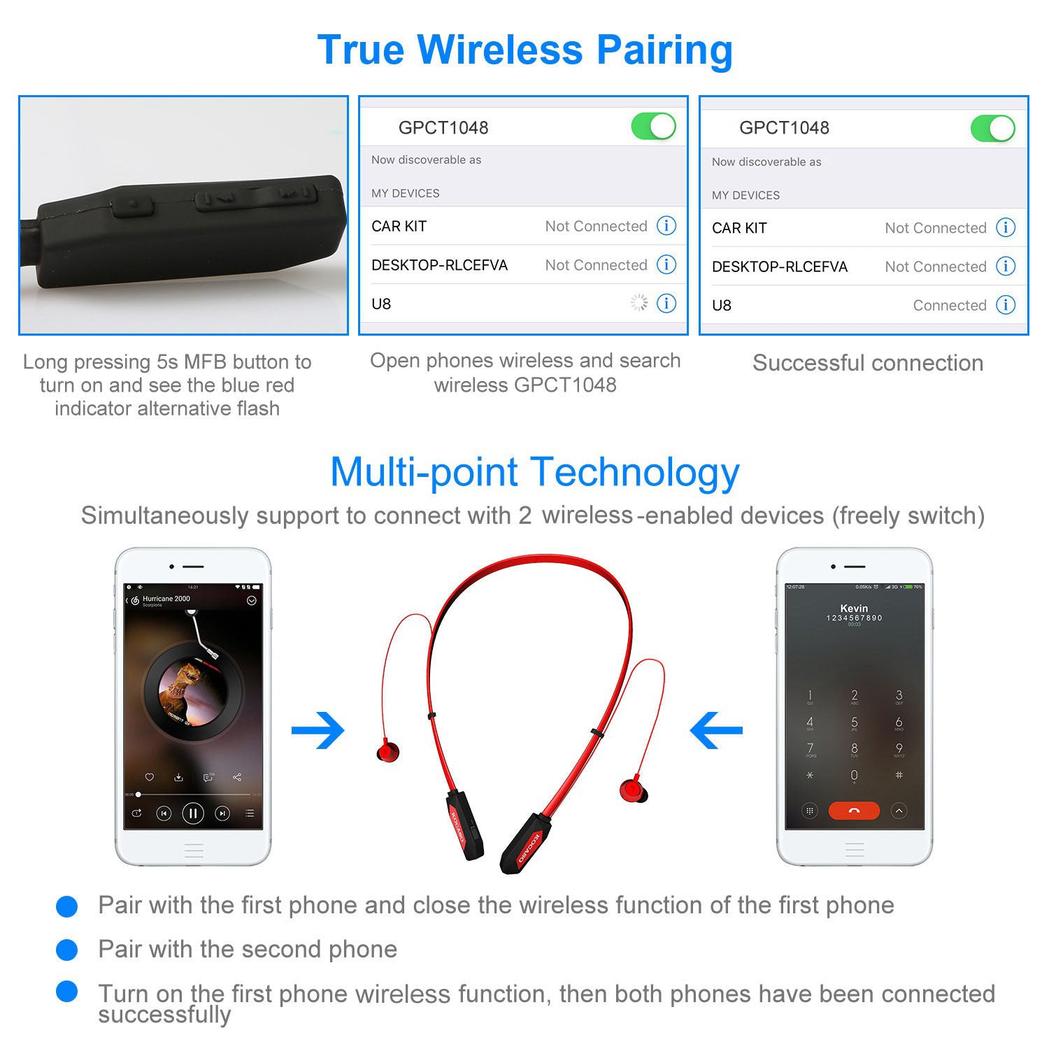 Wireless Neckband Headphones V4.2 Sweat-proof Sport Headsets Earbuds In-Ear Magnetic Neckbands Stereo Earphone - Renee Lane Company