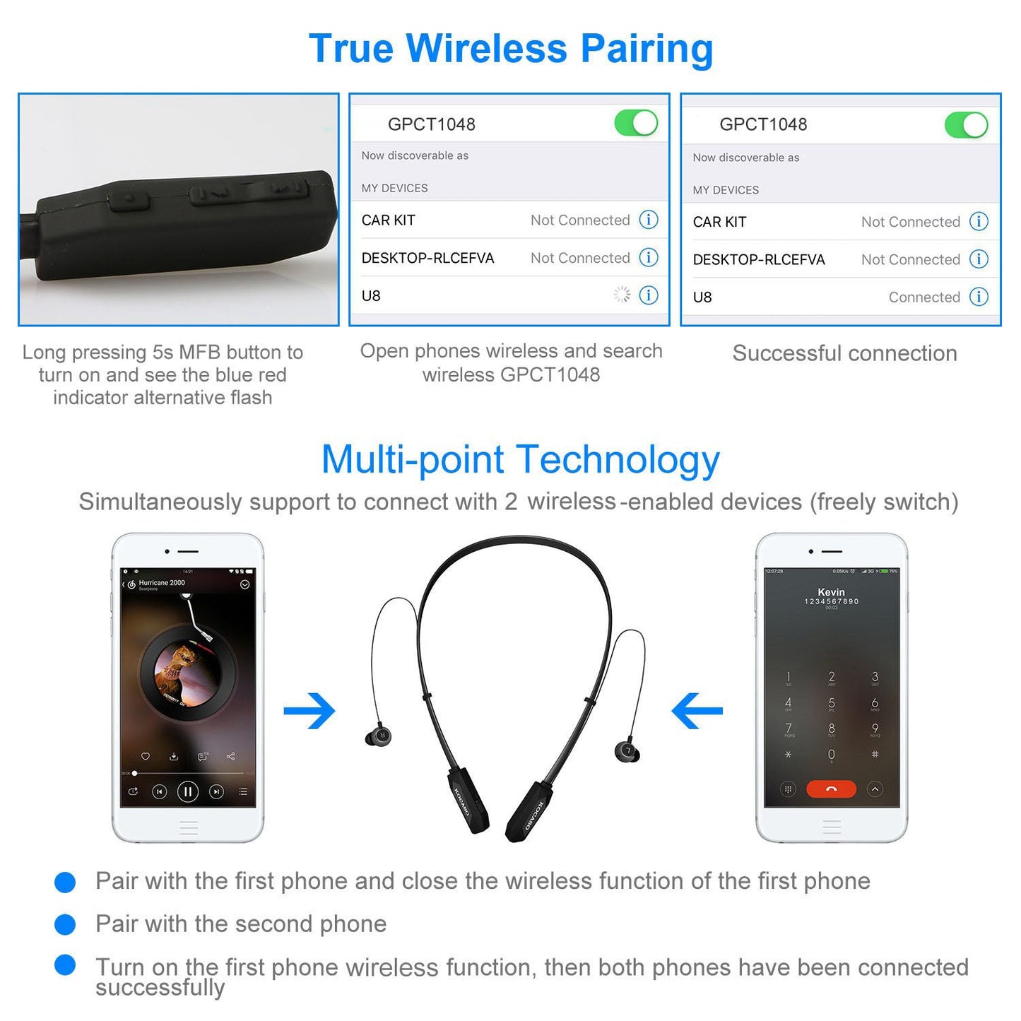 Wireless Neckband Headphones V4.2 Sweat-proof Sport Headsets Earbuds In-Ear Magnetic Neckbands Stereo Earphone - Renee Lane Company