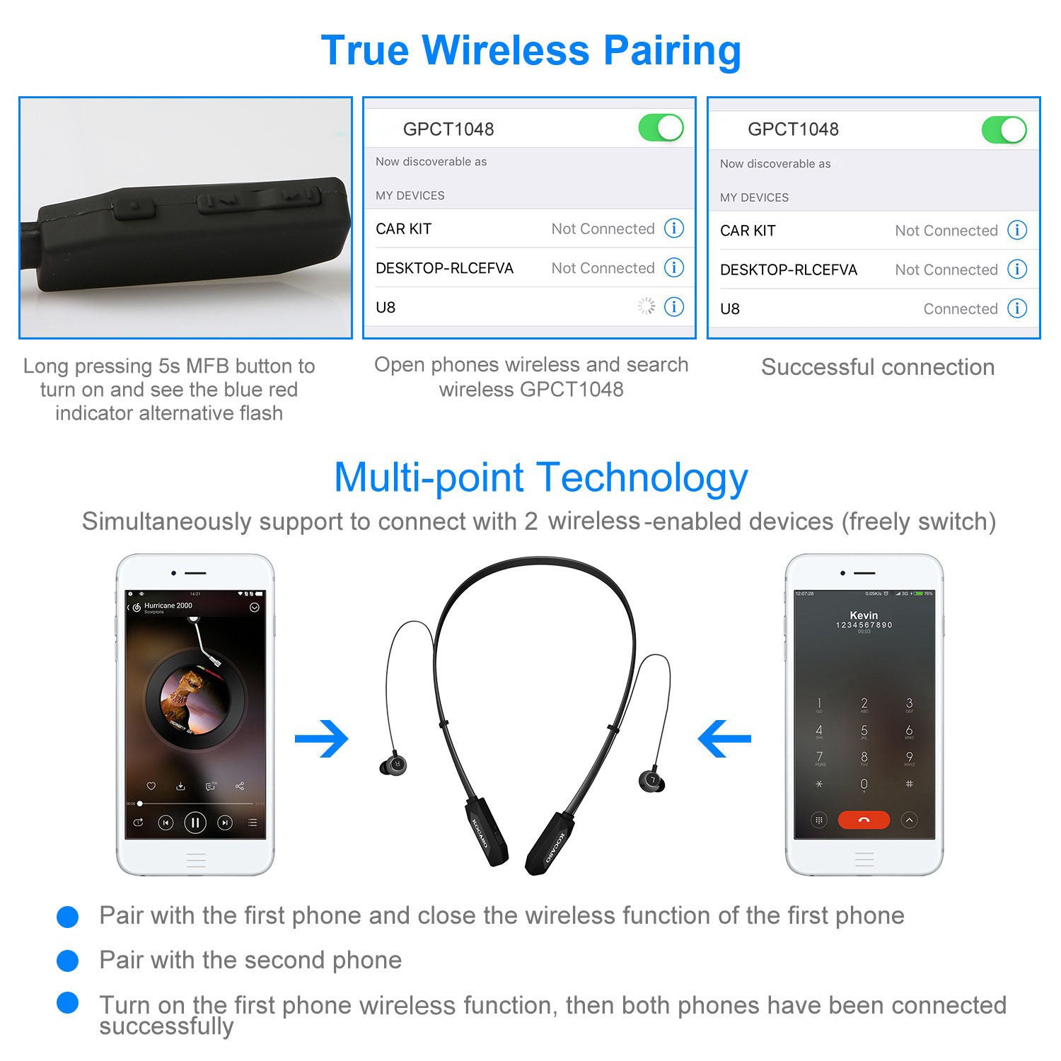 Wireless Neckband Headphones V4.2 Sweat-proof Sport Headsets Earbuds In-Ear Magnetic Neckbands Stereo Earphone - Renee Lane Company