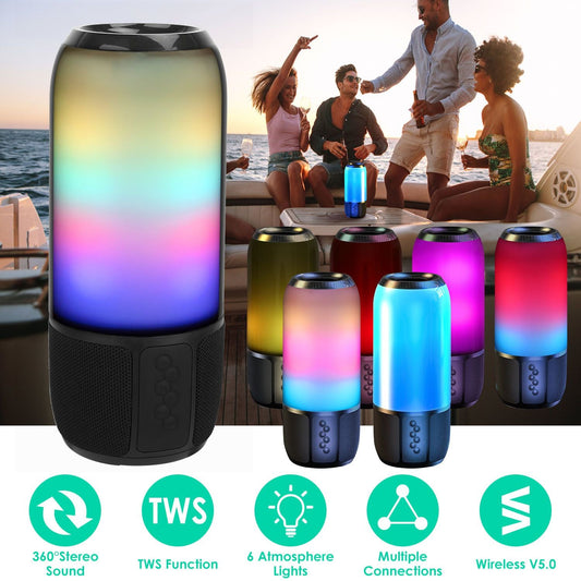 Wireless Portable Speaker Loud Stereo Speaker with 6 Color Changing Lights Radio Party TWS Speaker for Home Outdoor Travelling - Renee Lane Company
