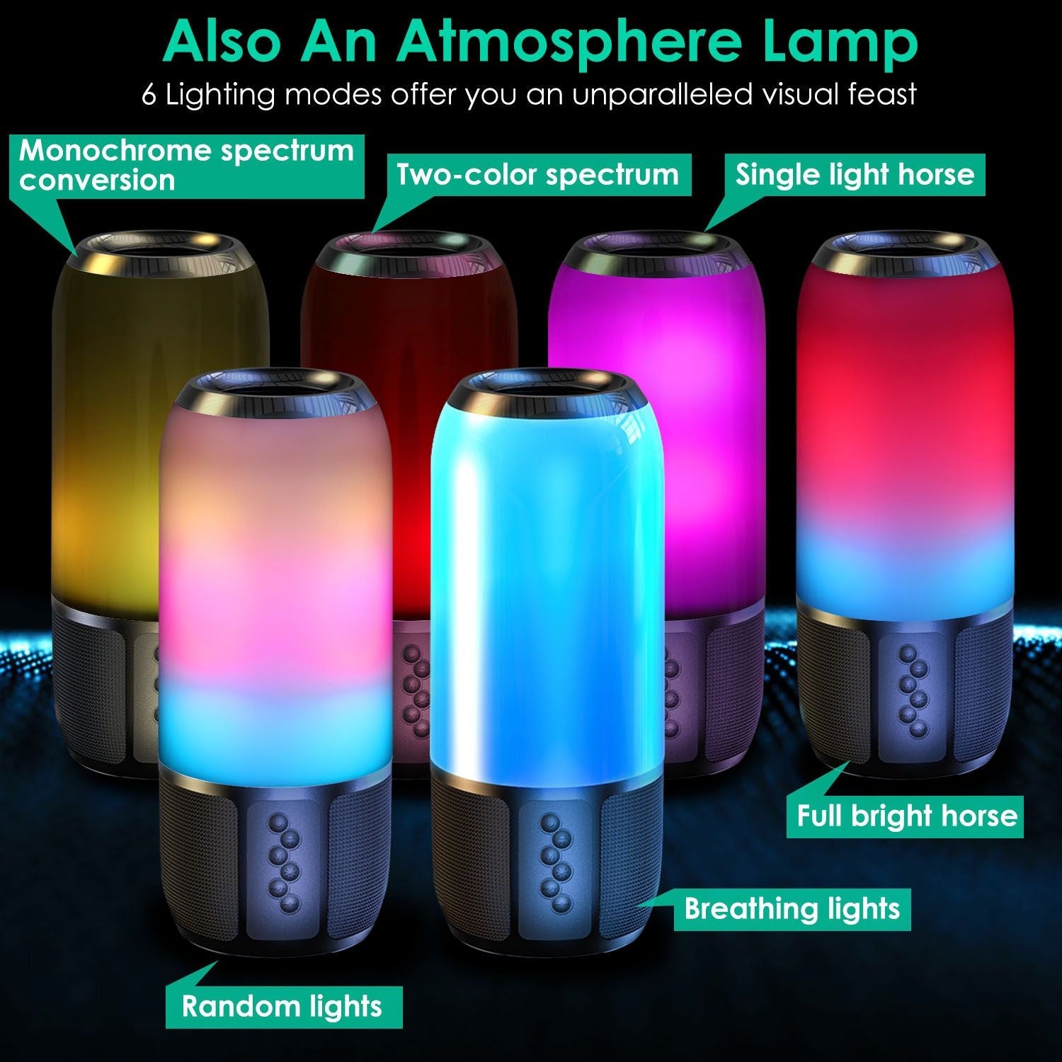 Wireless Portable Speaker Loud Stereo Speaker with 6 Color Changing Lights Radio Party TWS Speaker for Home Outdoor Travelling - Renee Lane Company