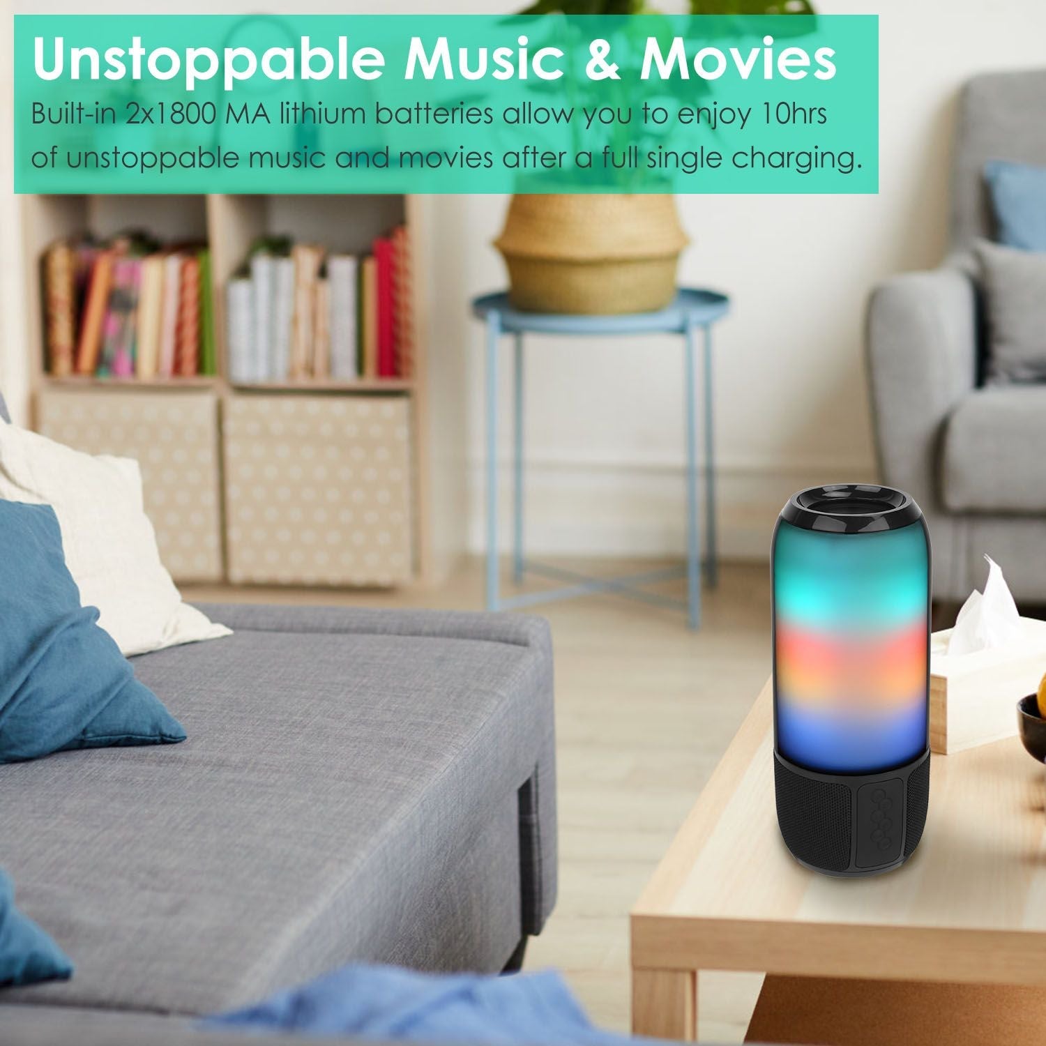 Wireless Portable Speaker Loud Stereo Speaker with 6 Color Changing Lights Radio Party TWS Speaker for Home Outdoor Travelling - Renee Lane Company