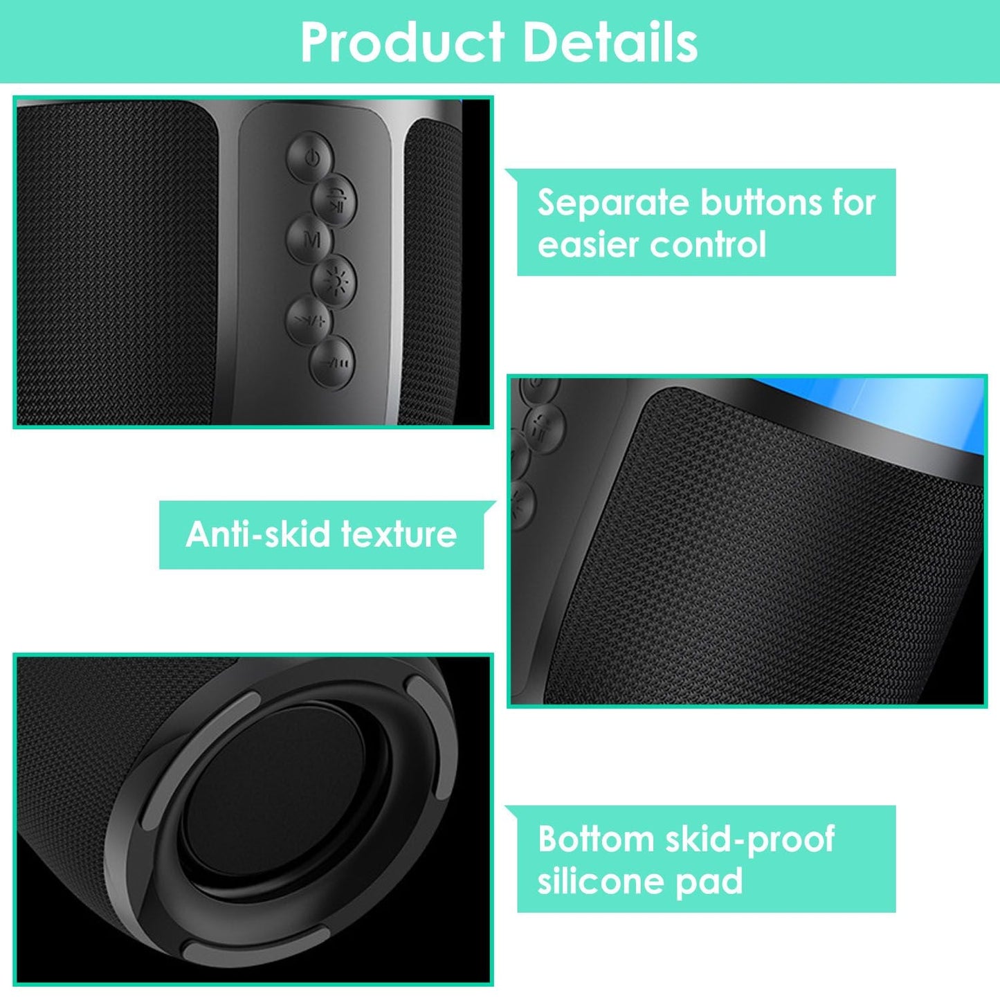 Wireless Portable Speaker Loud Stereo Speaker with 6 Color Changing Lights Radio Party TWS Speaker for Home Outdoor Travelling - Renee Lane Company