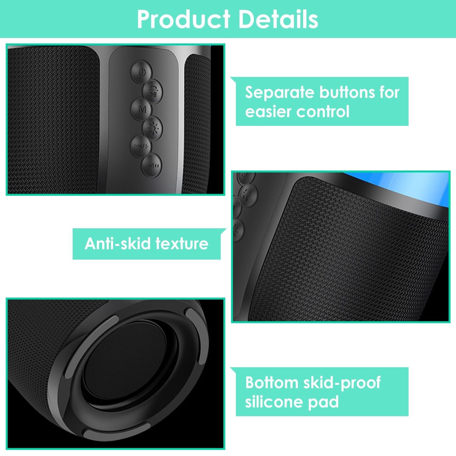 Wireless Portable Speaker Loud Stereo Speaker with 6 Color Changing Lights Radio Party TWS Speaker for Home Outdoor Travelling - Renee Lane Company