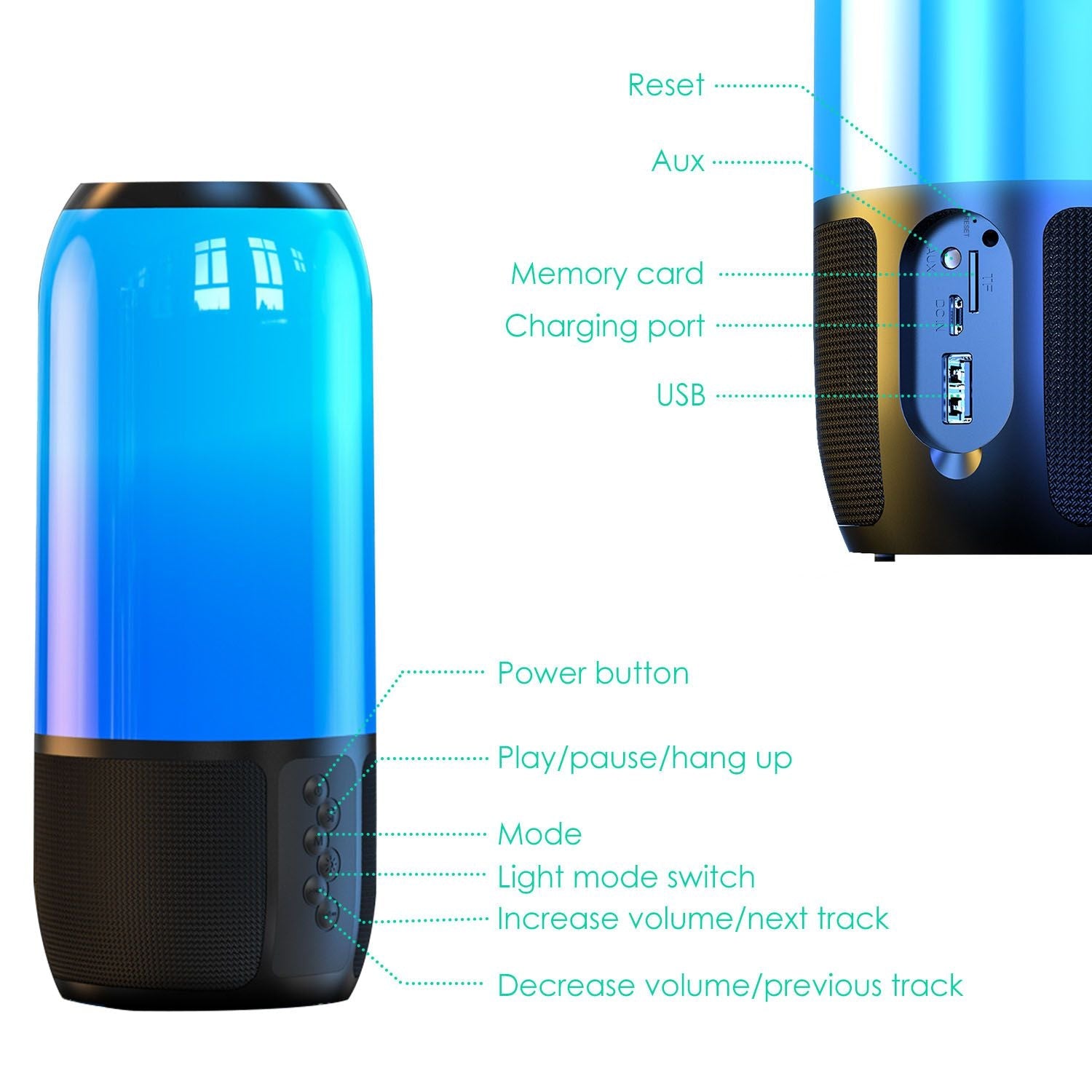 Wireless Portable Speaker Loud Stereo Speaker with 6 Color Changing Lights Radio Party TWS Speaker for Home Outdoor Travelling - Renee Lane Company