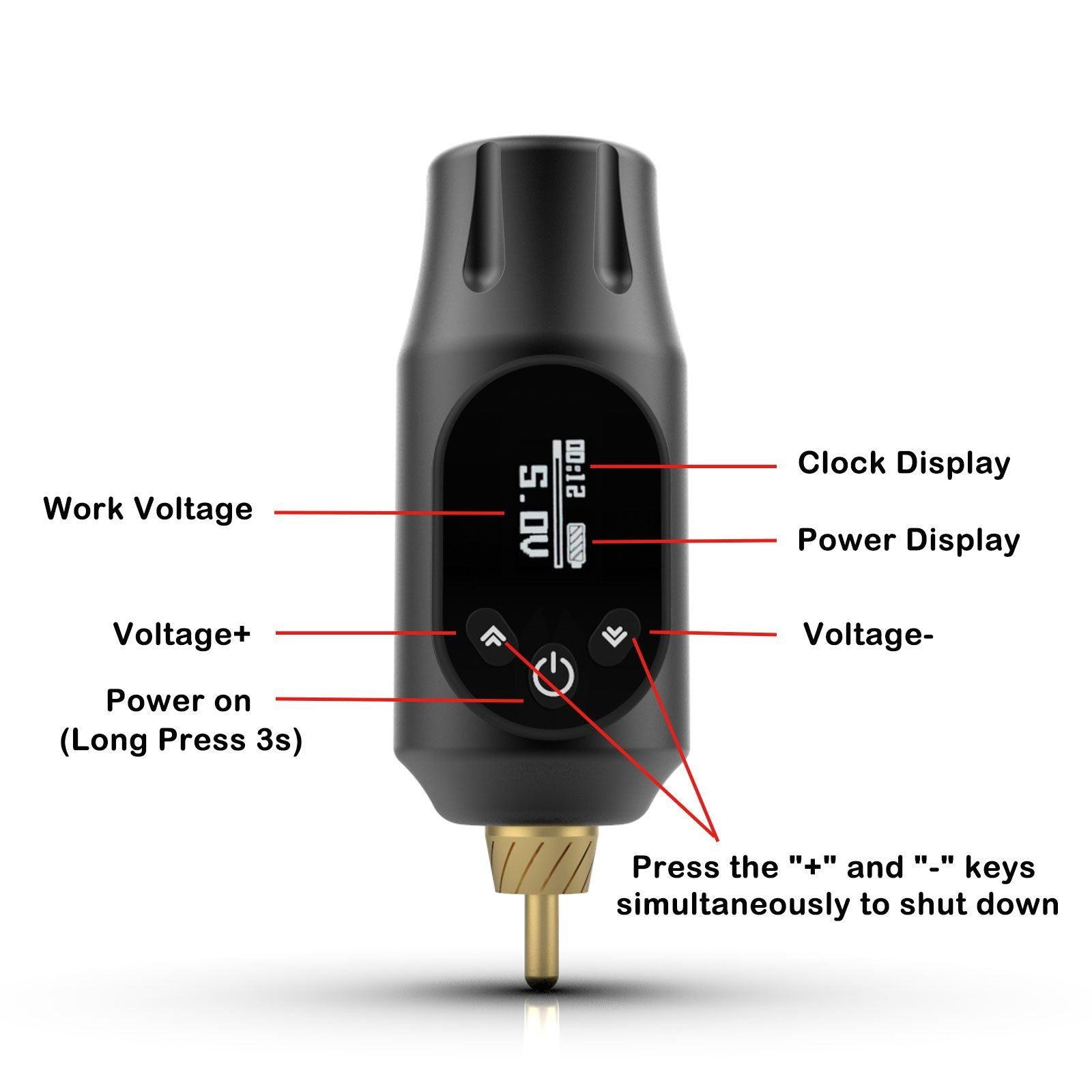 Wireless Tattoo Pen with OLED Display and RCA Connector - Mini Battery Powered Rotary Machine Pen for Professional Tattoo Artists - Renee Lane Company